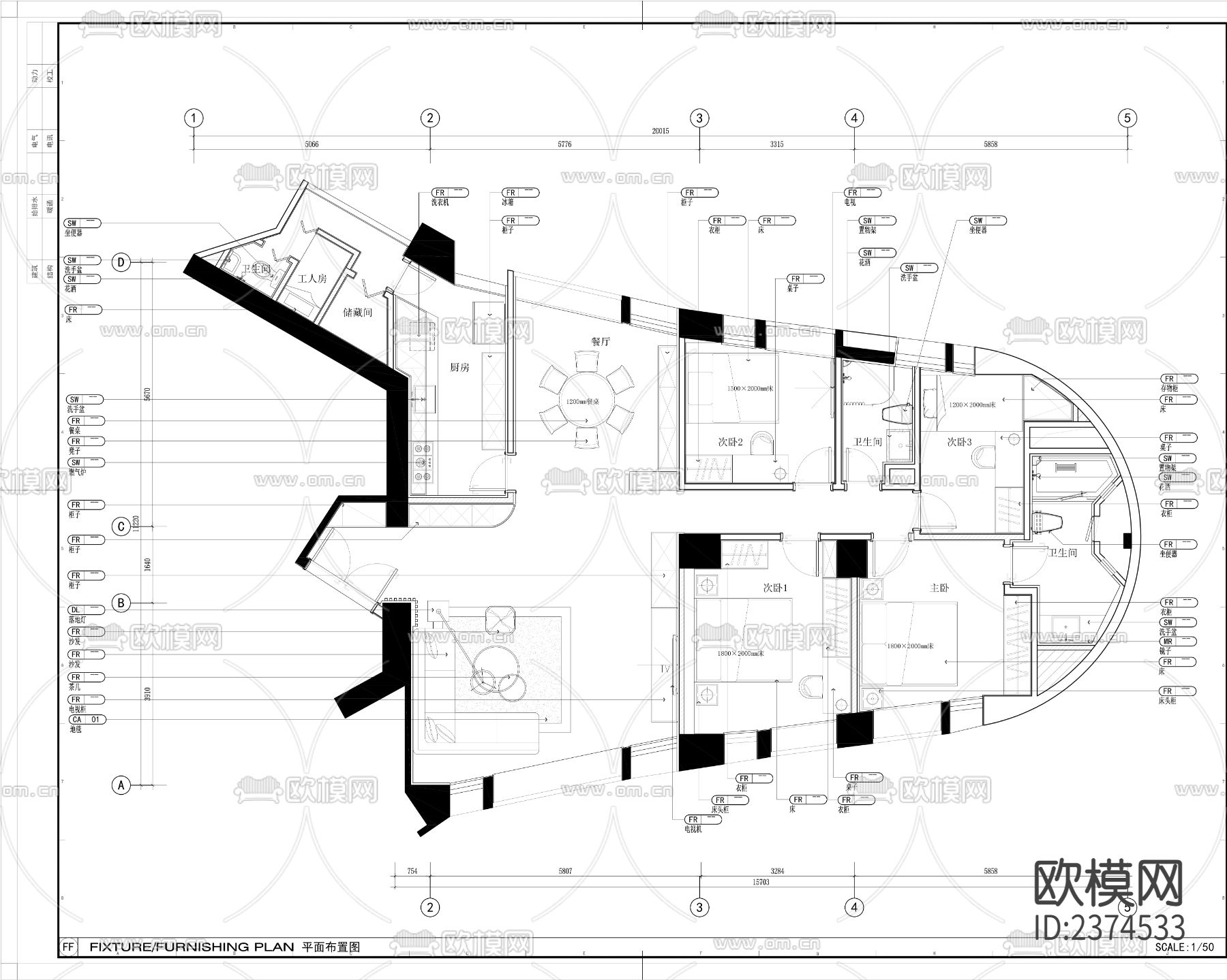 香港宝华轩样板房CAD施工图下载（渲染图5）