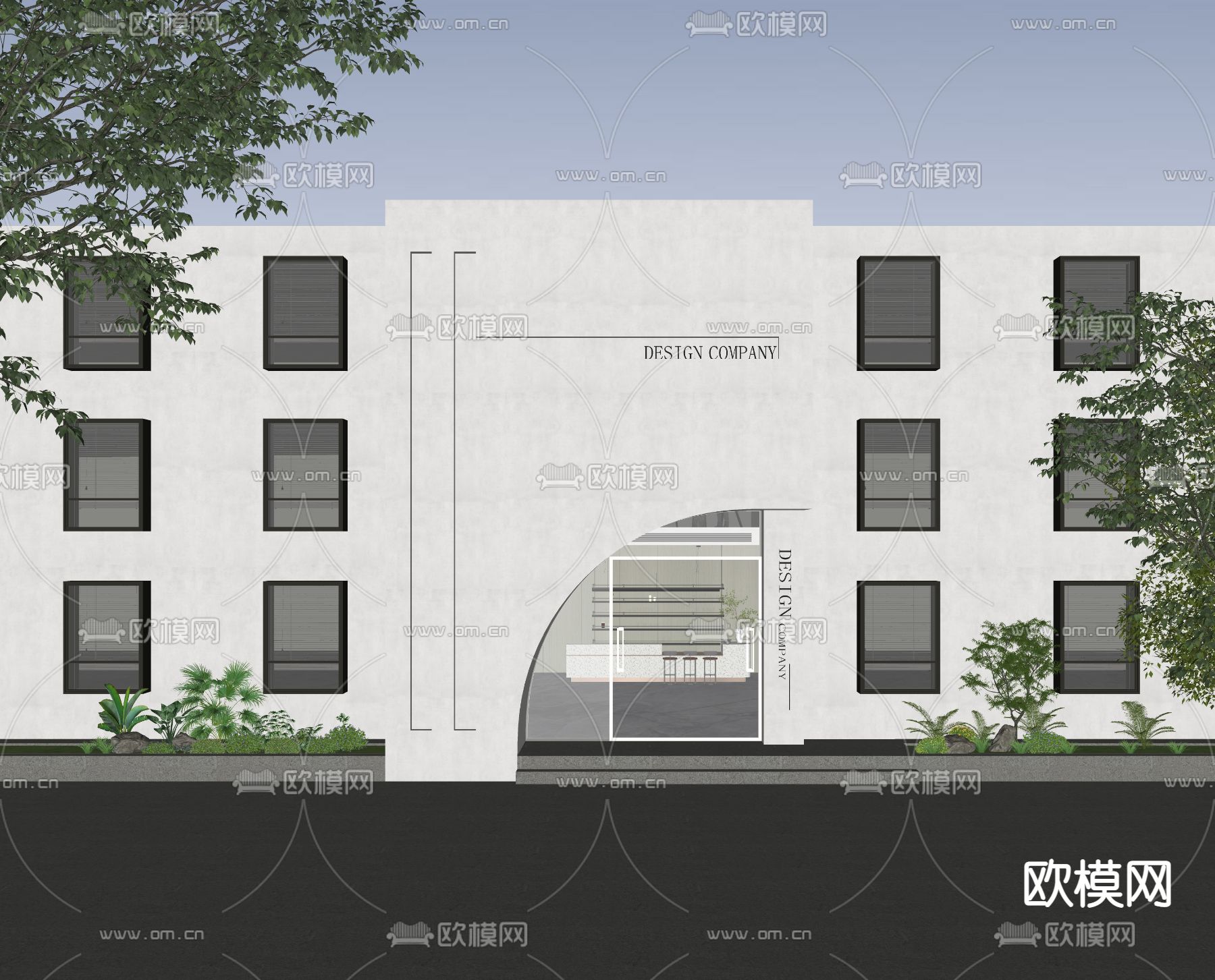 现代店铺门面门头su模型下载（渲染图2）