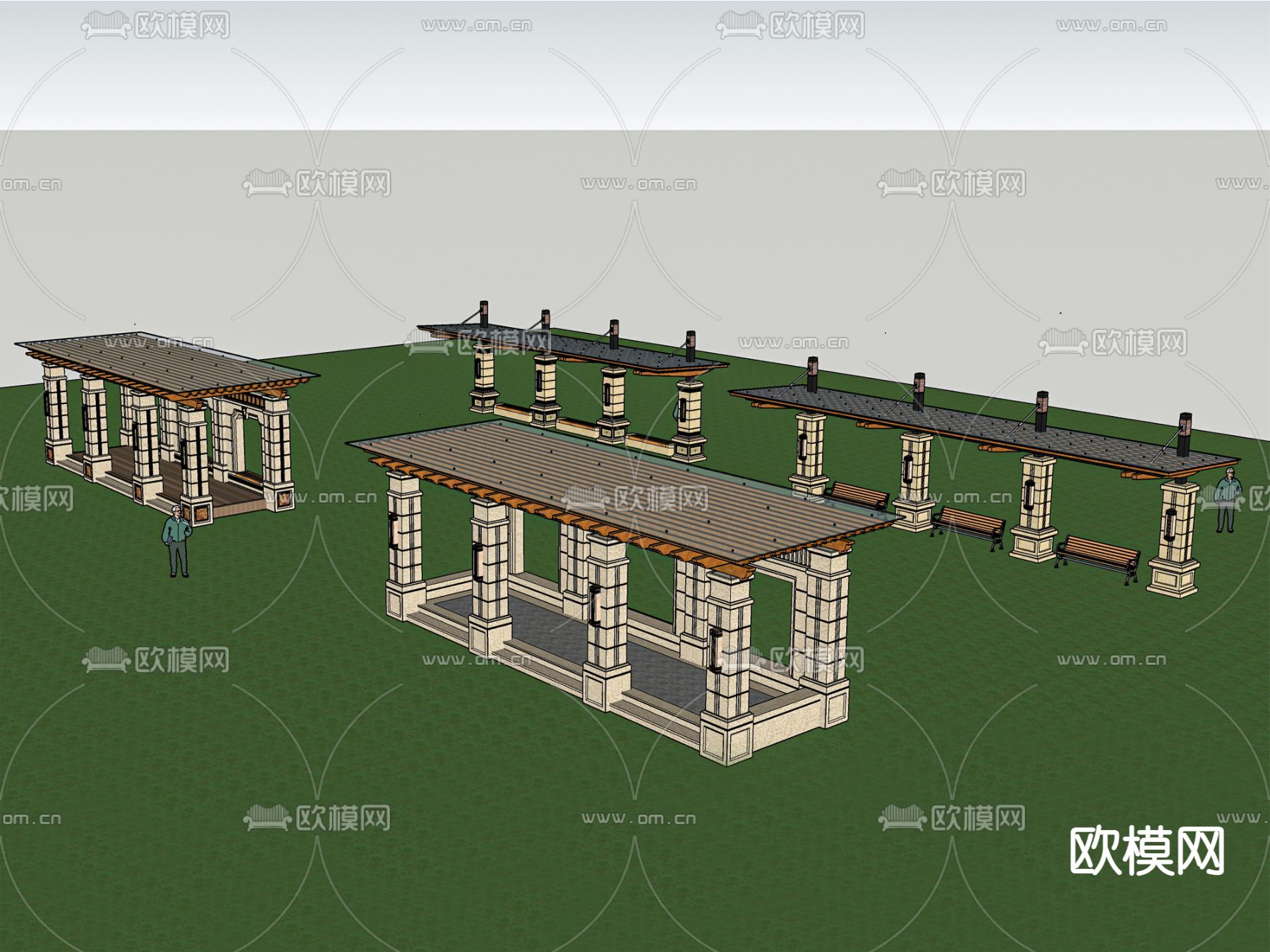 欧式景观廊架su模型下载（渲染图2）