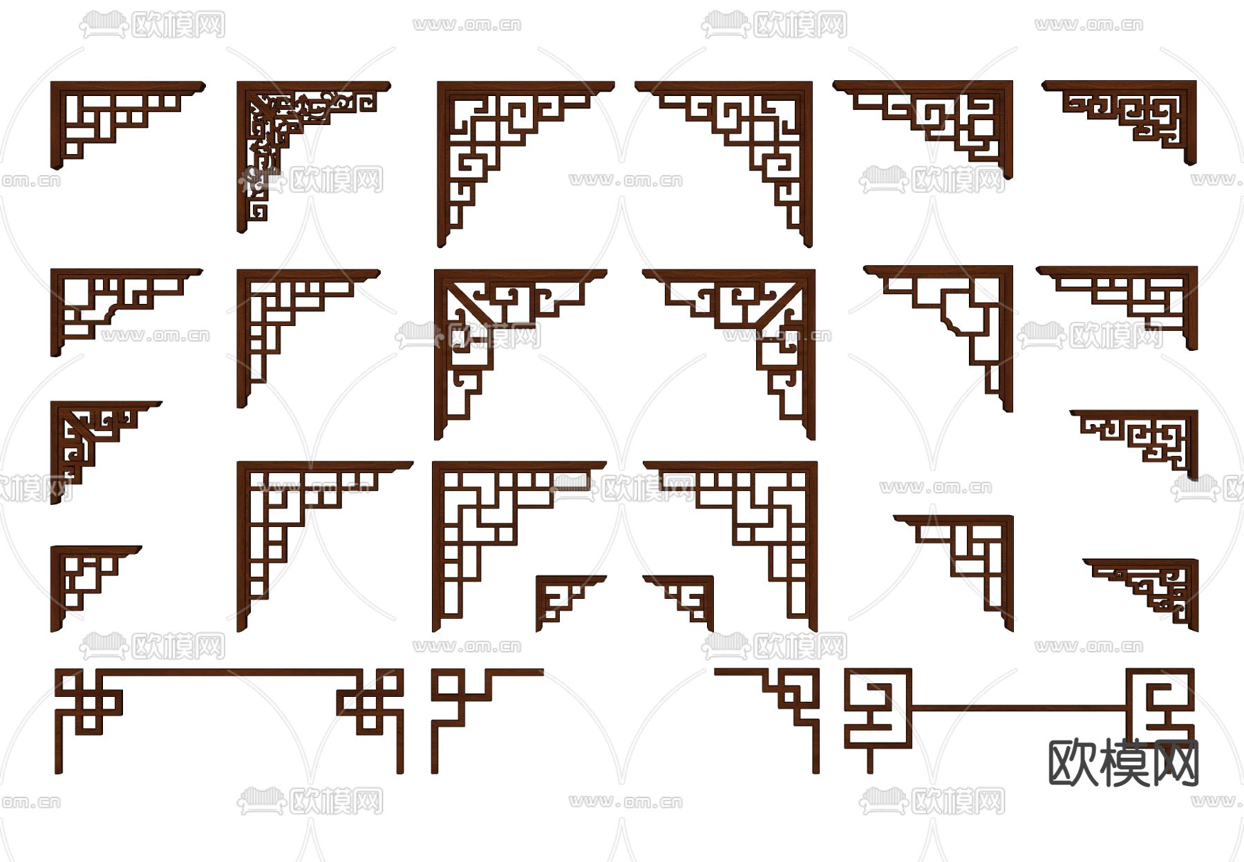 新中式角花 角线 雕花su模型下载（渲染图2）