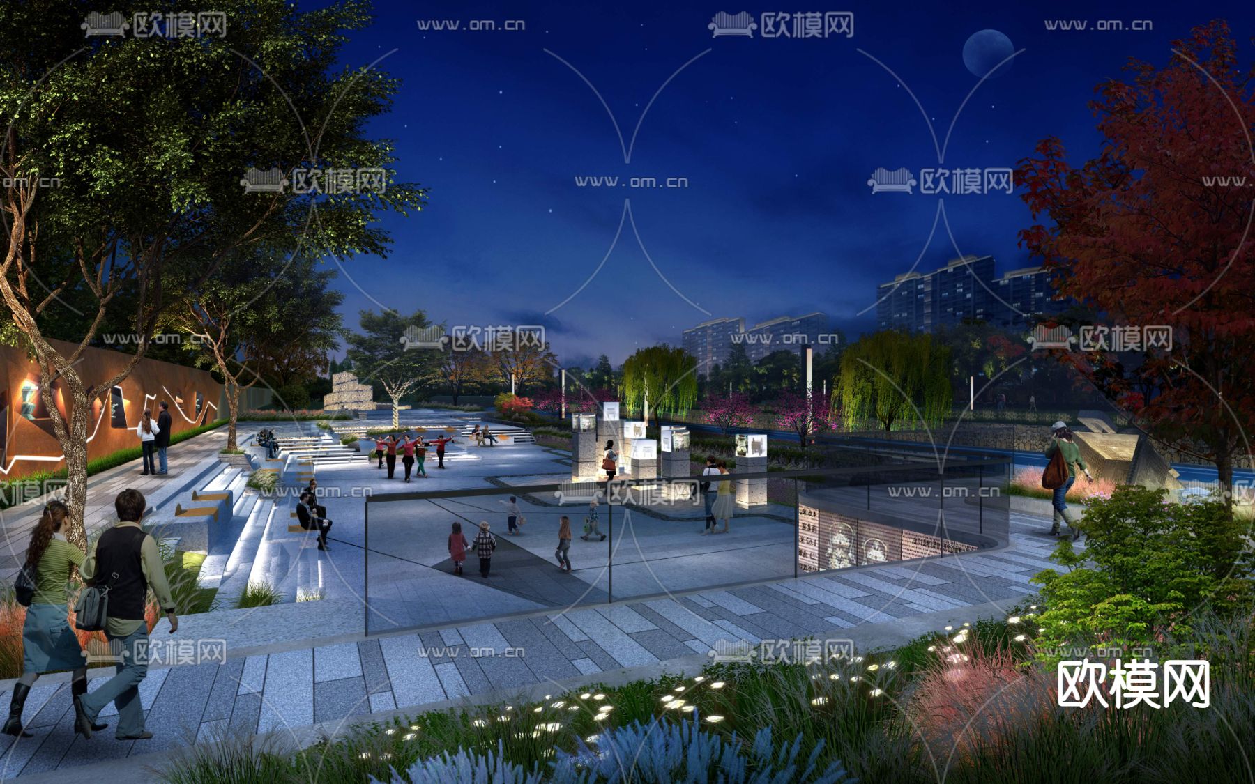 现代会展中心 广场 夜景 鸟瞰 下沉广场 地图景观 商业街-cg模型免费下载-CG99