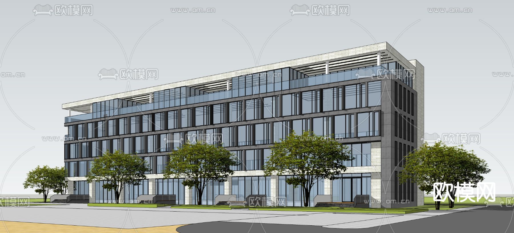 现代办公楼鸟瞰su模型下载（渲染图2）