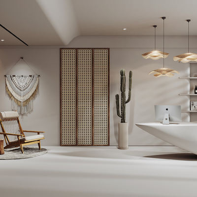  侘寂风美容院前台 接待处模型 