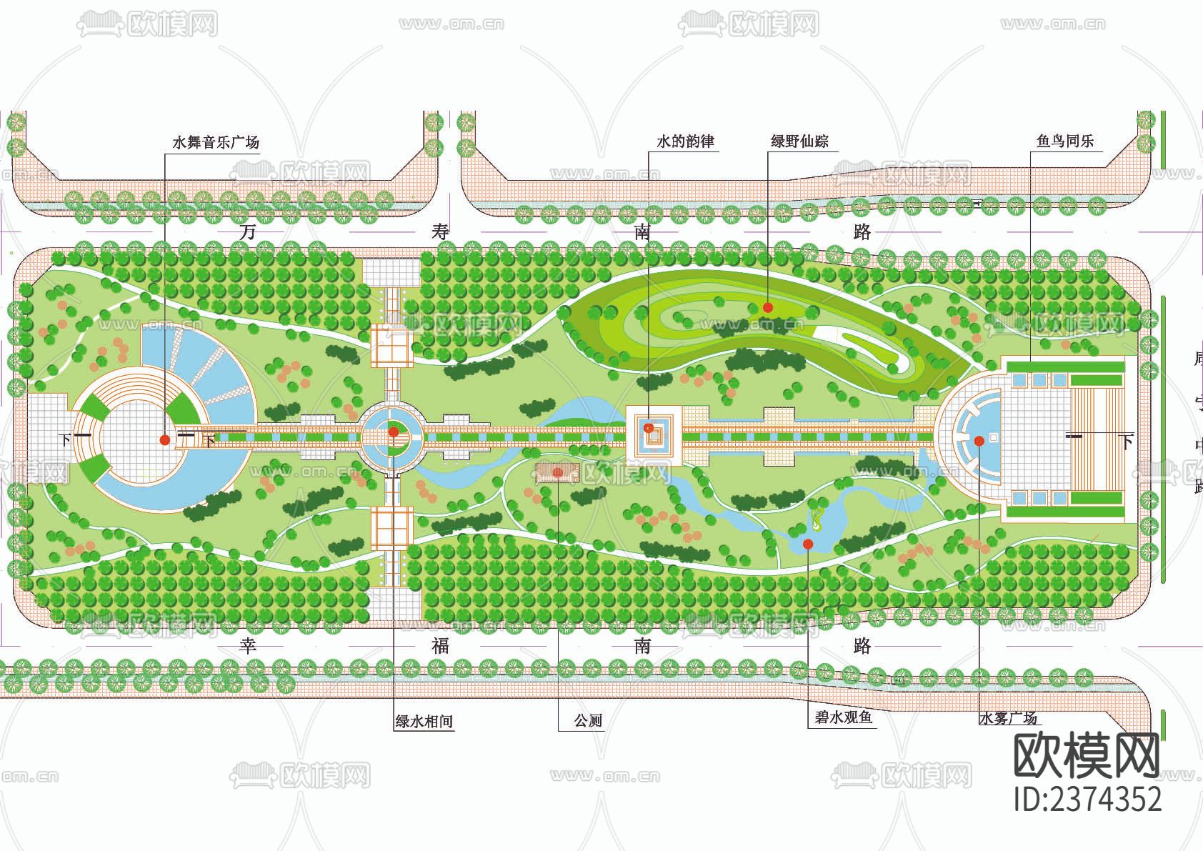 幸福林公园景观CAD施工图下载（渲染图2）