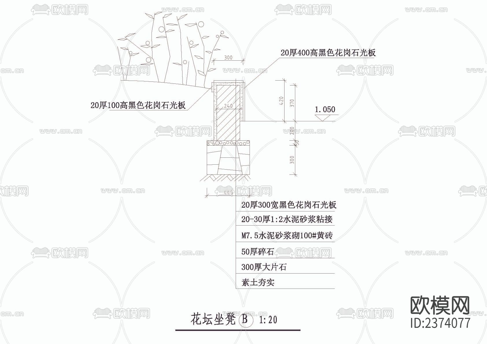 踏步 花坛坐凳 矮坪CAD节点大样下载（渲染图4）