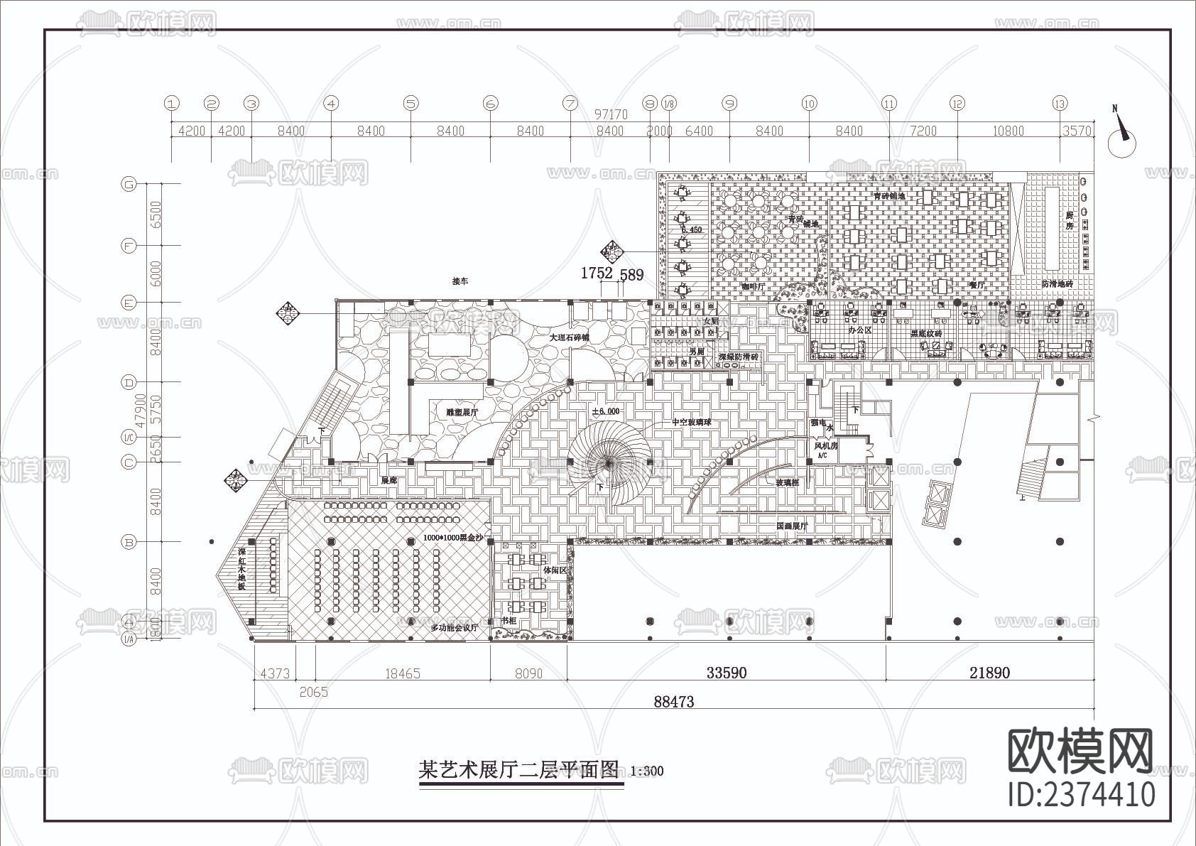 艺术展馆CAD施工图下载（渲染图2）