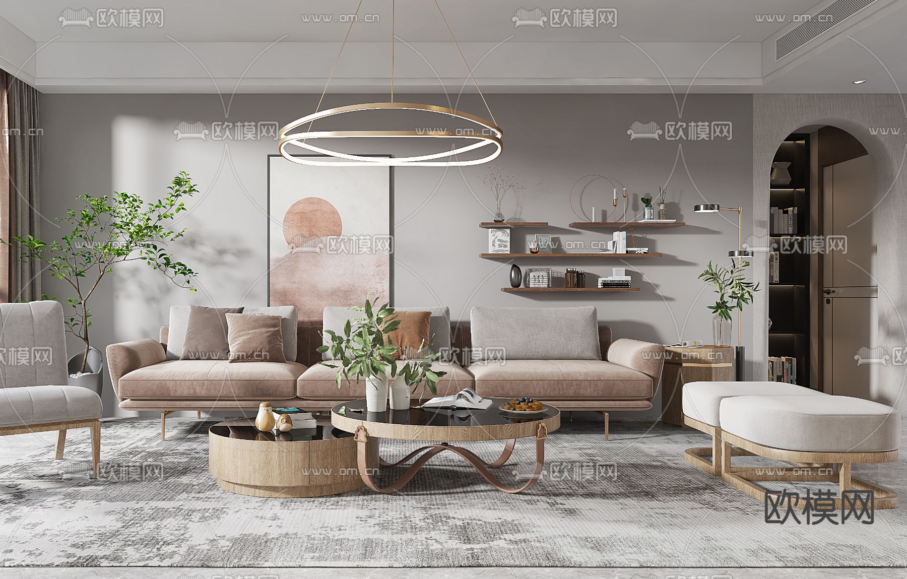 现代客厅3d模型下载（渲染图2）
