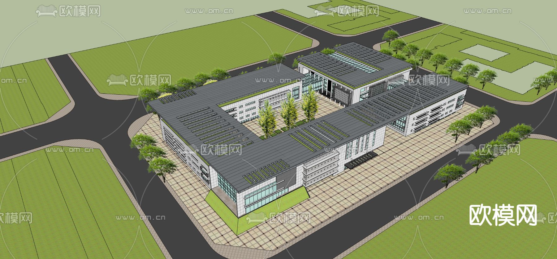 现代办公楼鸟瞰su模型下载（渲染图2）