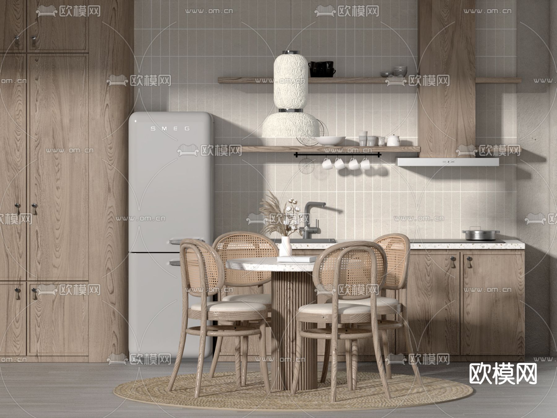 侘寂风餐桌椅橱柜组合su模型下载_ID12204985_sketchup模型下载-欧模网