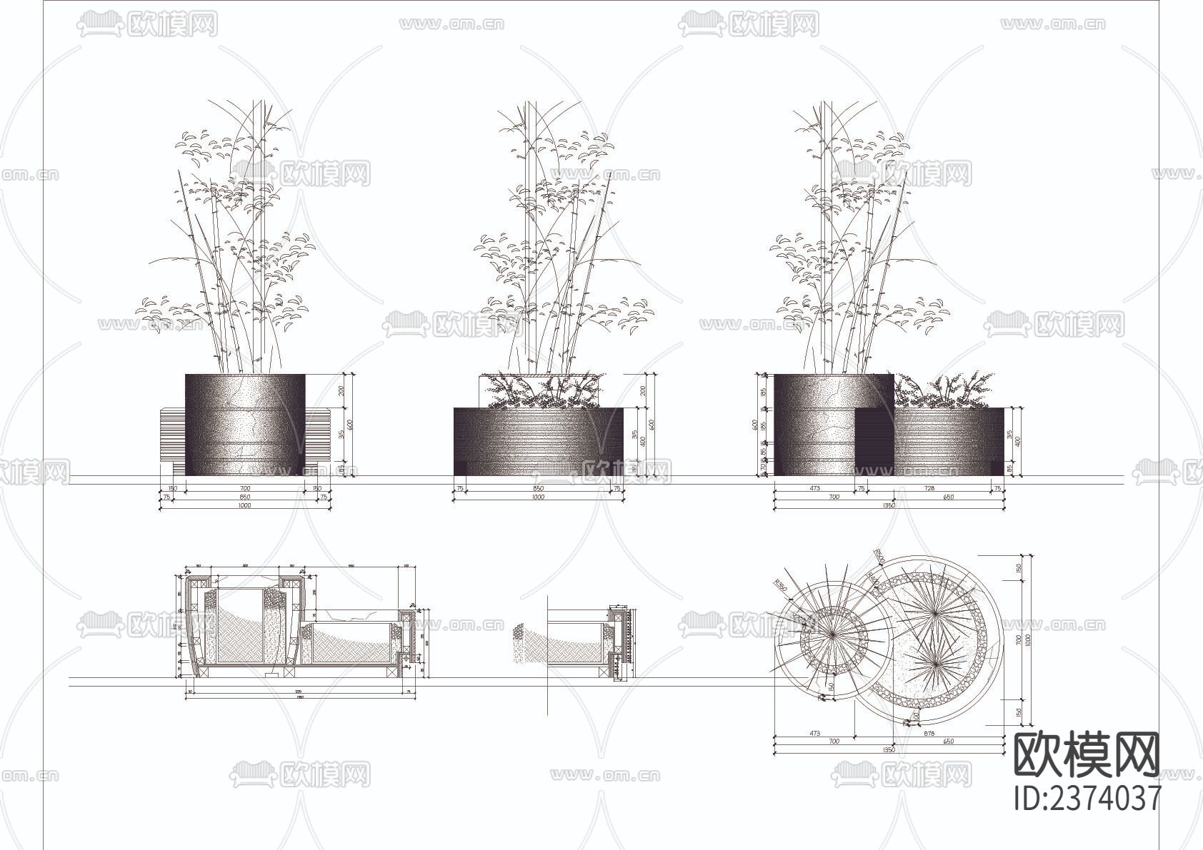 室内盆栽CAD图库下载（渲染图2）