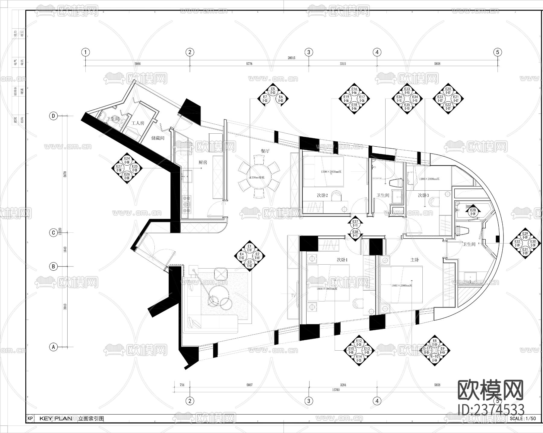 香港宝华轩样板房CAD施工图下载（渲染图7）