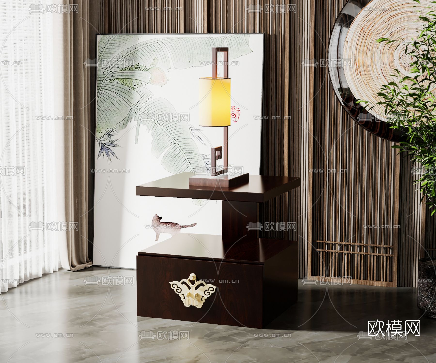 新中式床头柜3d模型下载