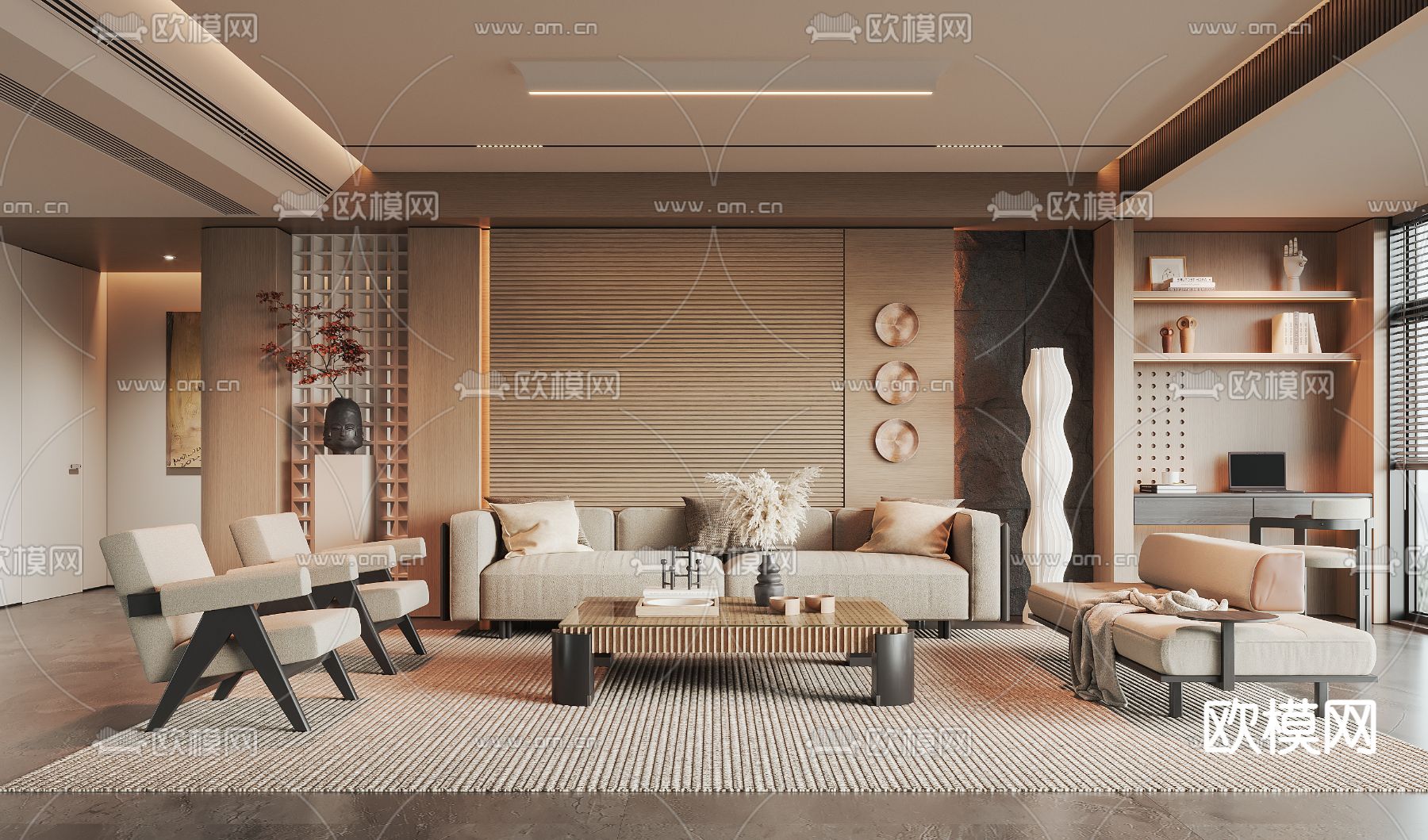 侘寂客厅3d模型下载（渲染图1）