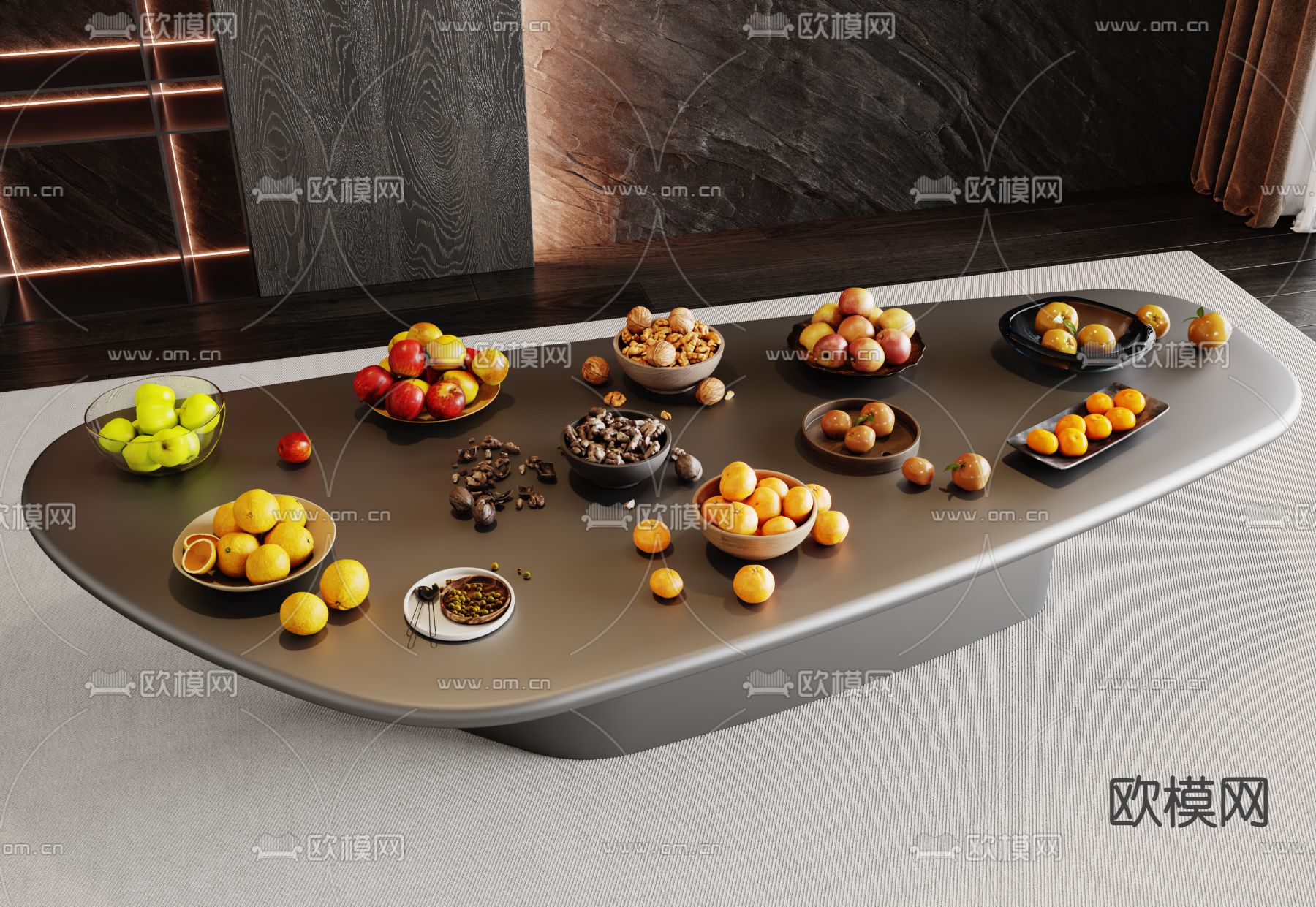 现代水果 干果 果盘su模型