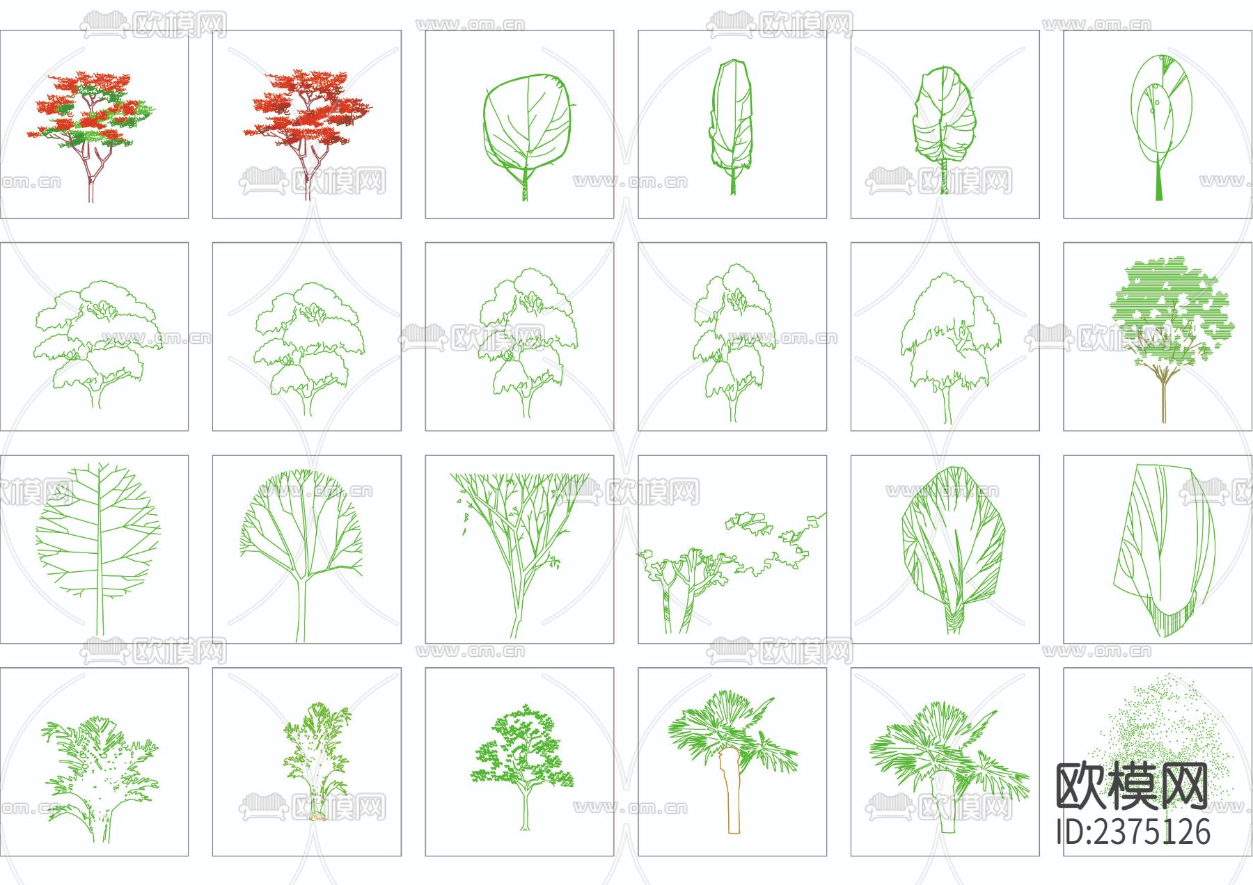 植物立面图例CAD施工图下载（渲染图3）