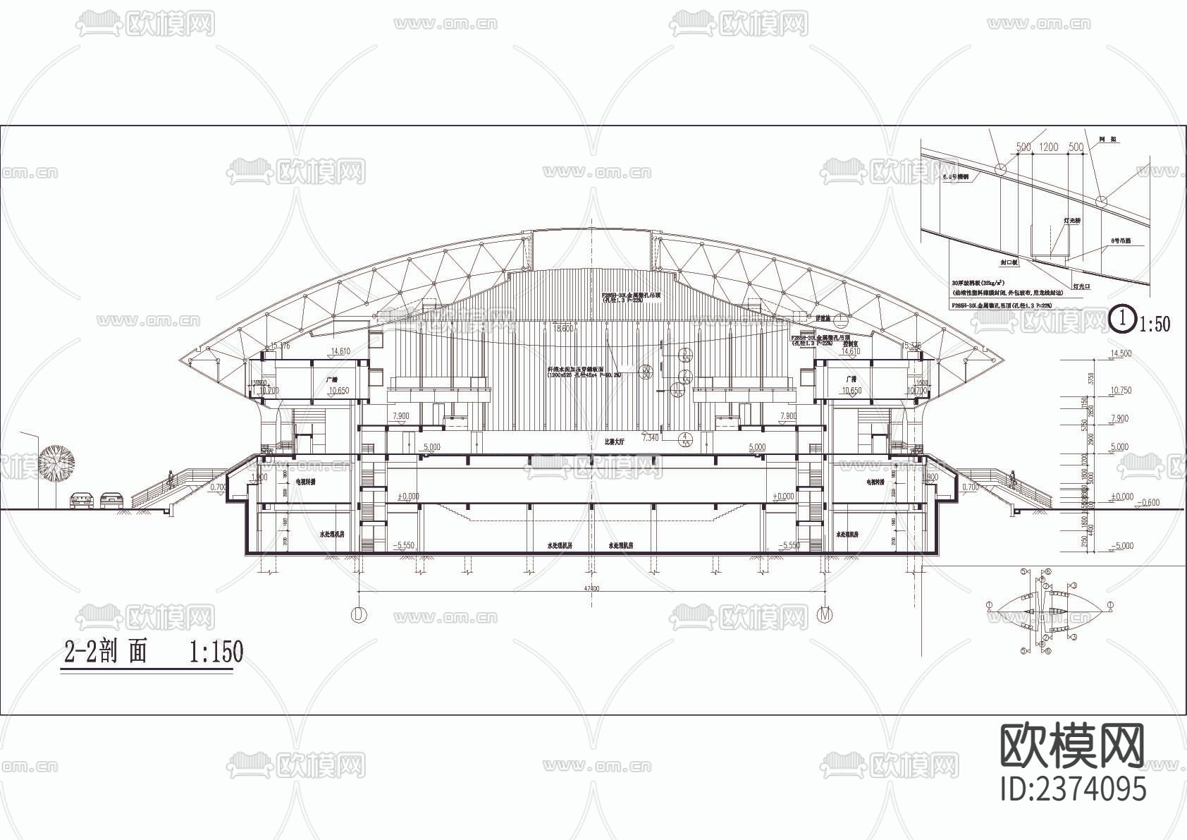 体育中心游泳馆CAD施工图下载（渲染图7）