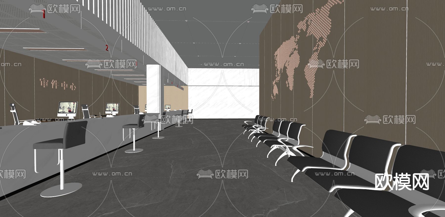 现代办事大厅su模型下载（渲染图2）