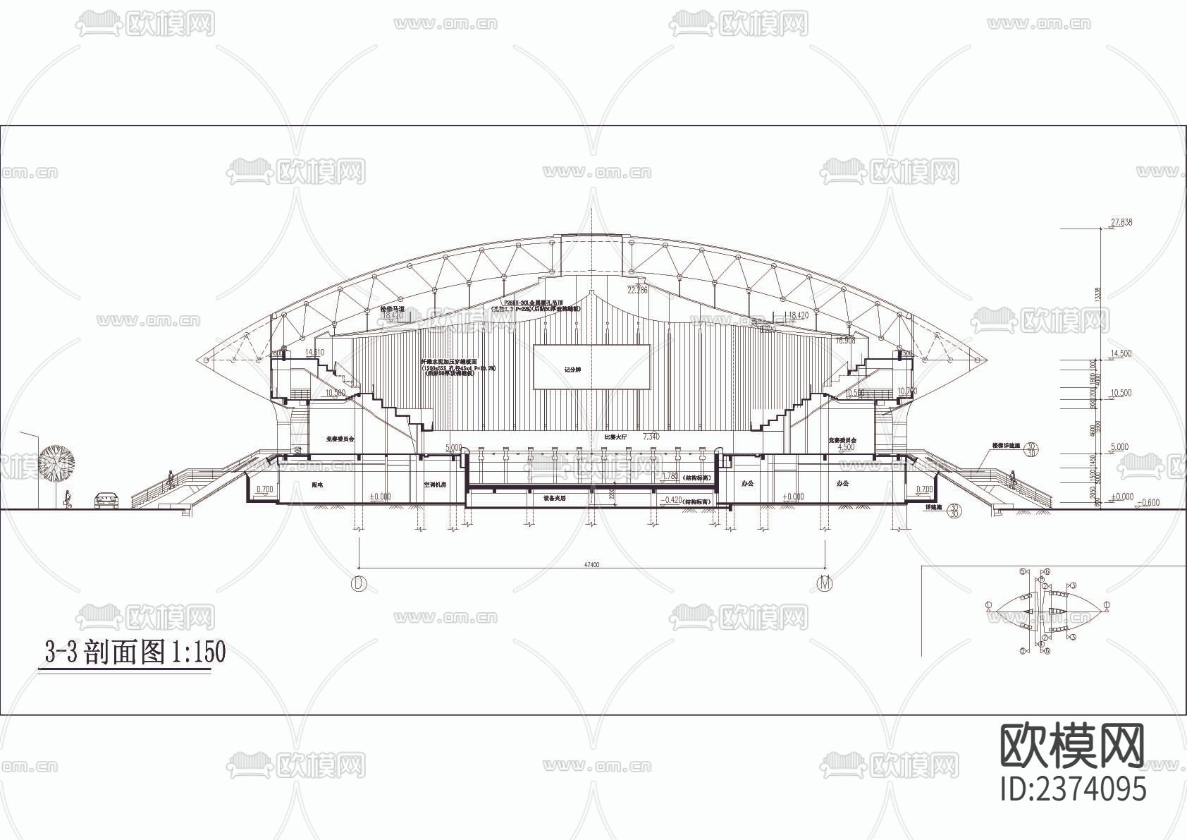 体育中心游泳馆CAD施工图下载（渲染图6）