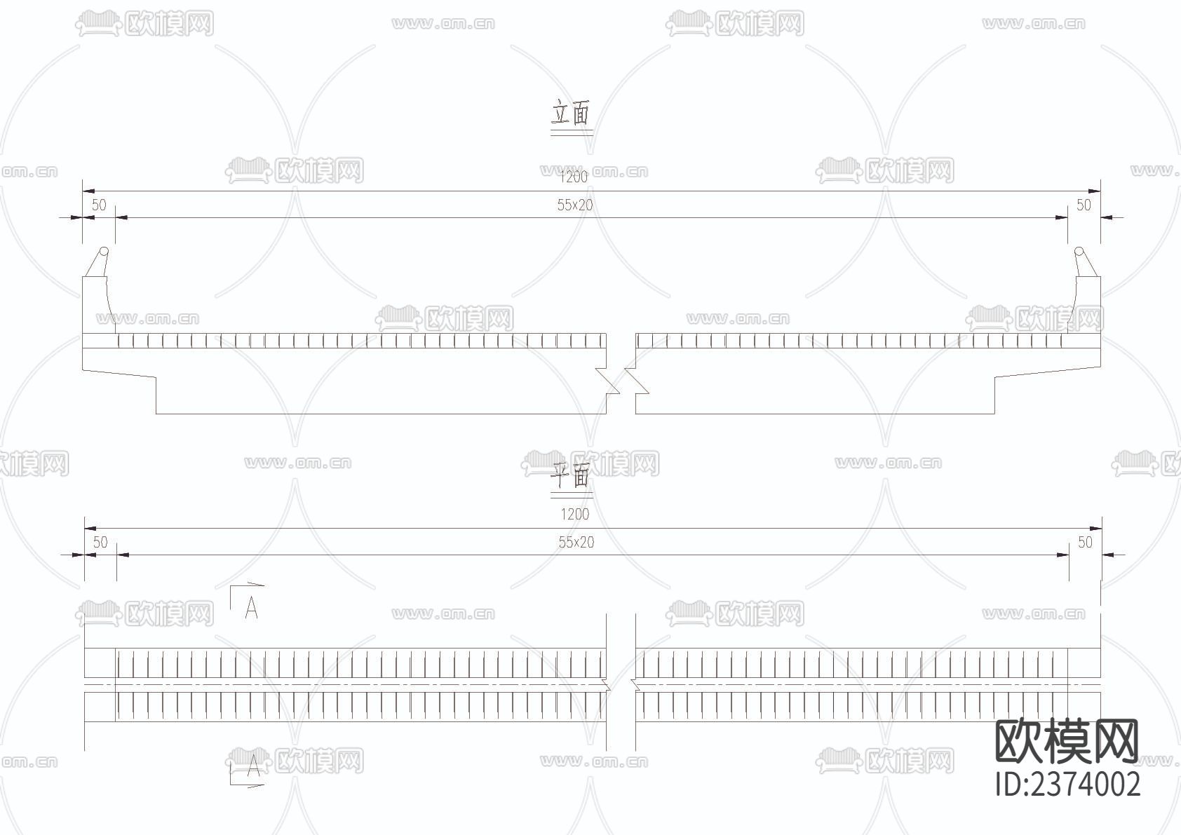 伸缩缝槽口预埋钢筋构造CAD施工图下载（渲染图2）