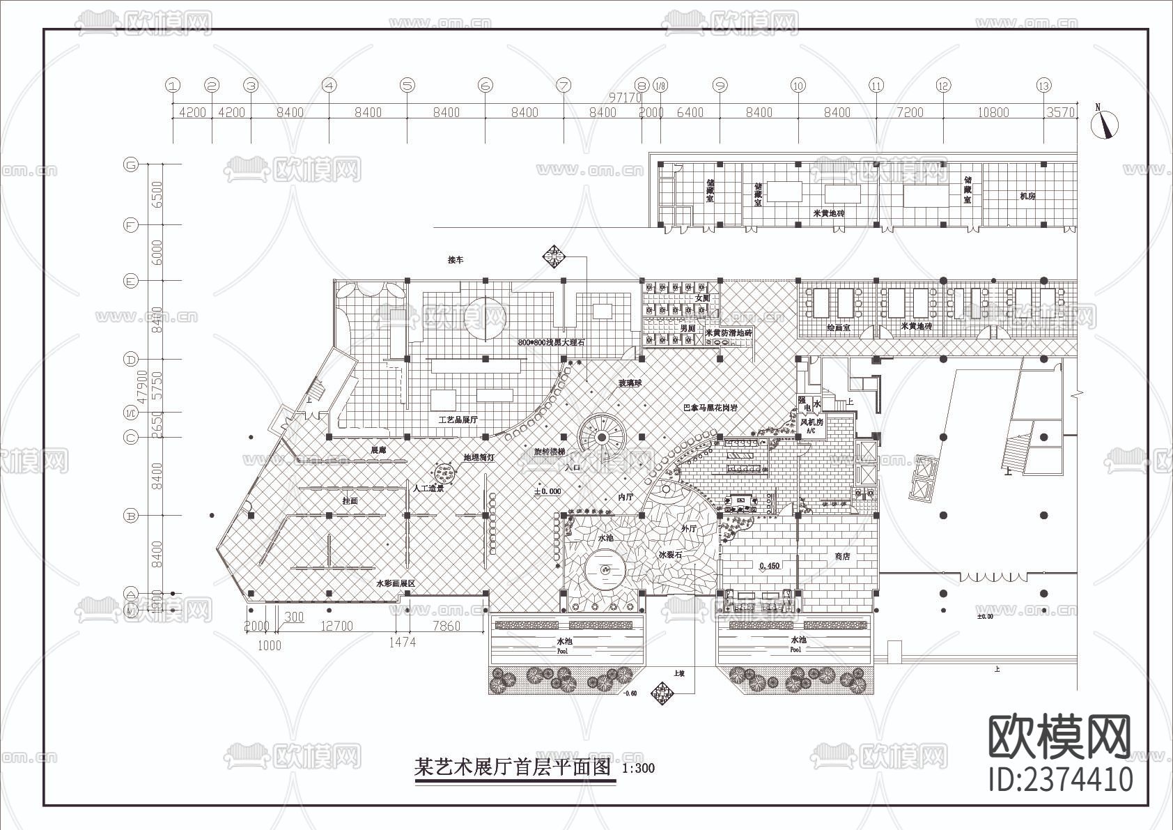 艺术展馆CAD施工图下载（渲染图6）