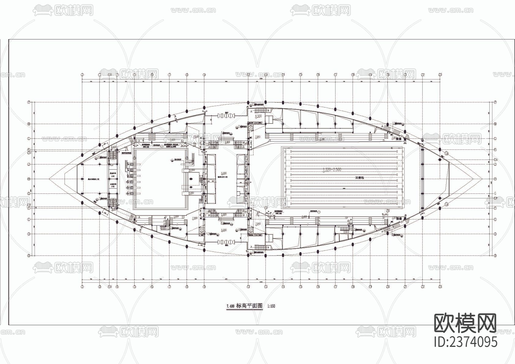 体育中心游泳馆CAD施工图下载（渲染图5）