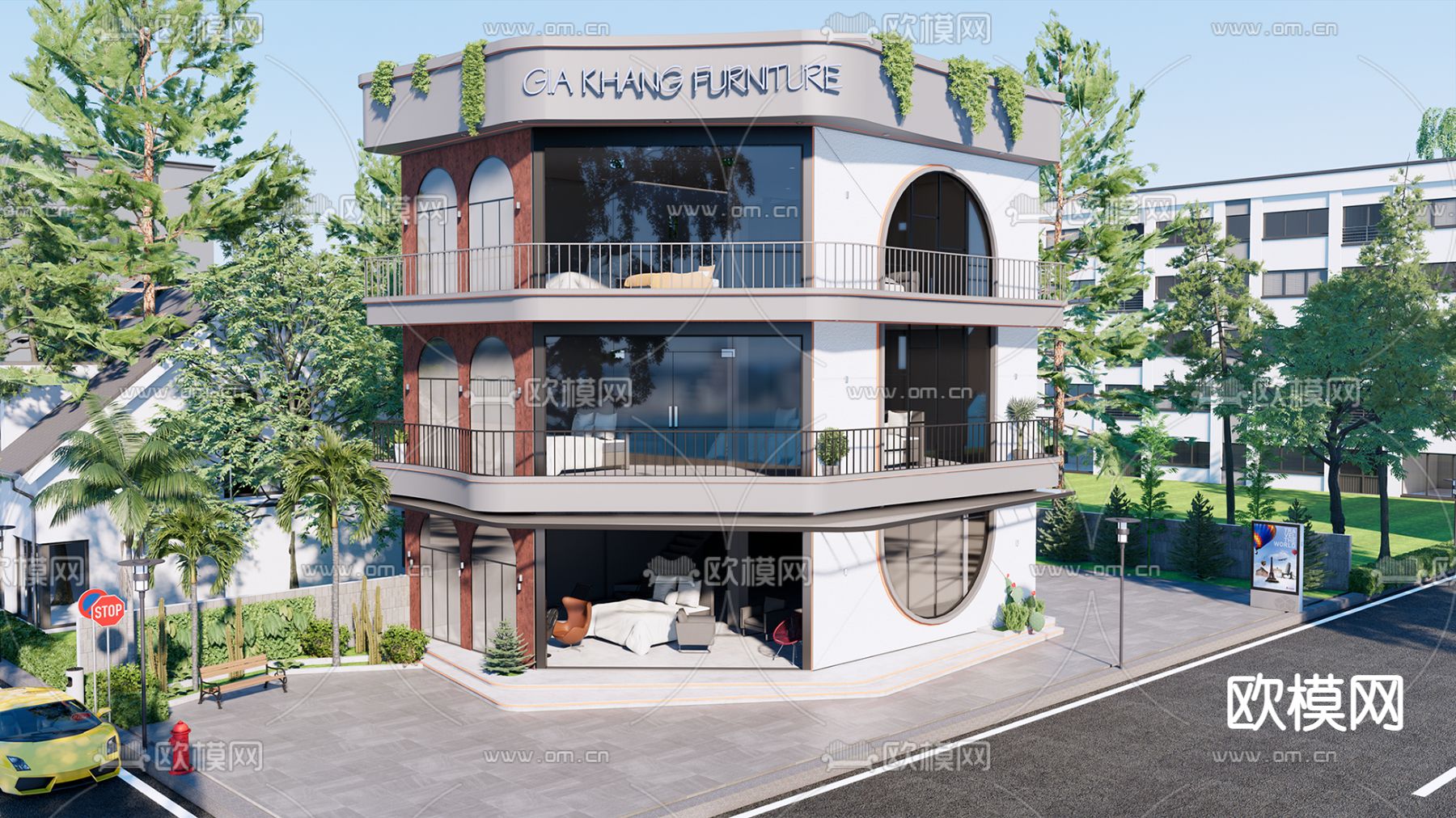 现代家具店外观su模型下载（渲染图1）