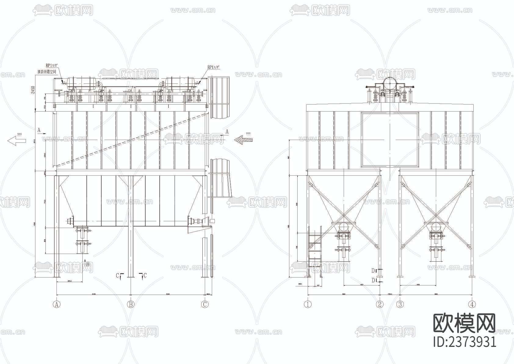 气箱脉冲袋式CAD施工图下载（渲染图2）