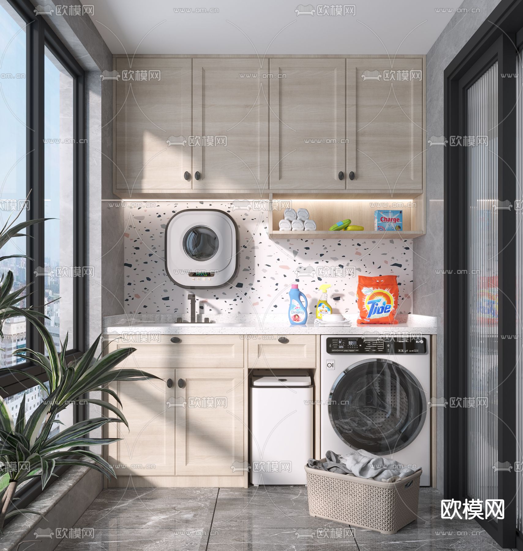 北欧阳台洗衣房su模型下载（渲染图1）