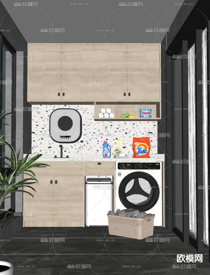 北欧阳台洗衣房su模型下载（渲染图2）