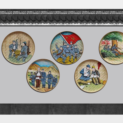  红军革命墙饰挂件 簸箕彩绘su模型 