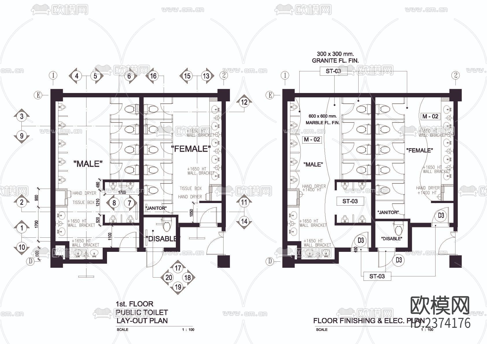 卫生间装修CAD施工图下载（渲染图1）