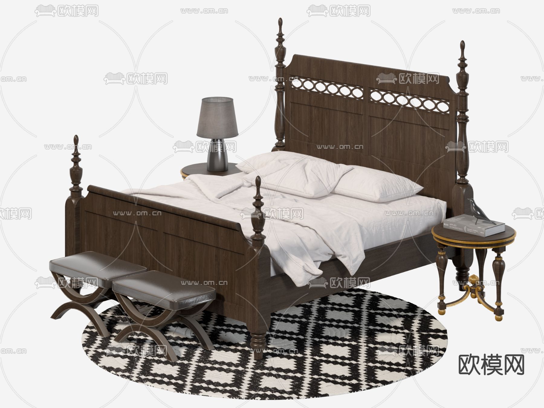 美式双人床3d模型下载