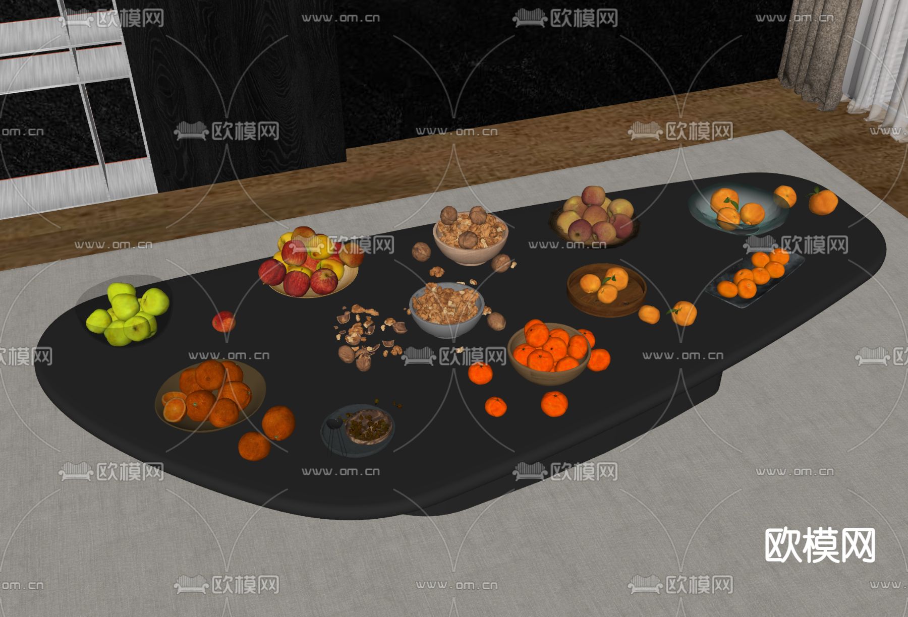 现代水果 干果 果盘su模型