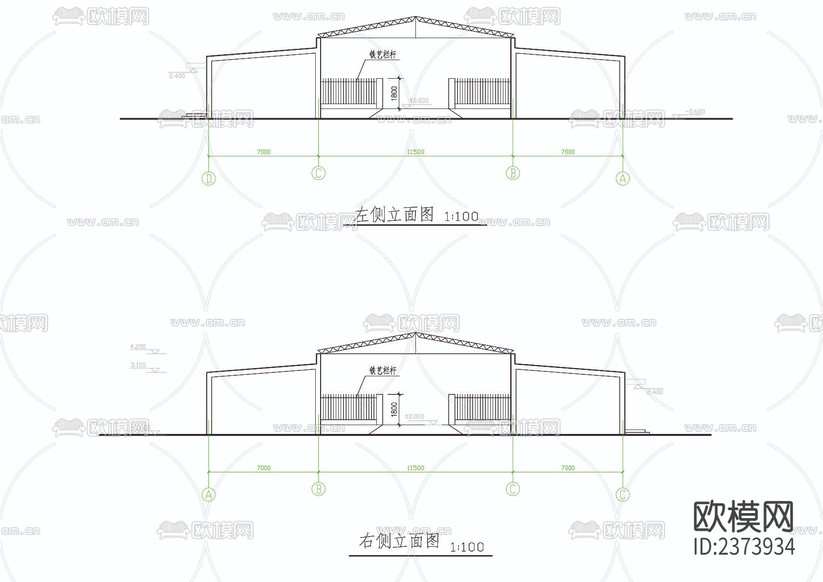 汽車(chē)庫(kù)建筑結(jié)構(gòu)CAD施工圖下載(渲染圖3)