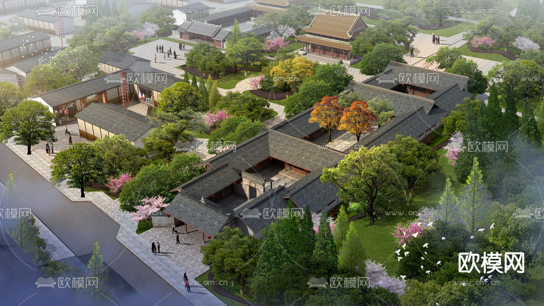 中式四合院鸟瞰psd下载