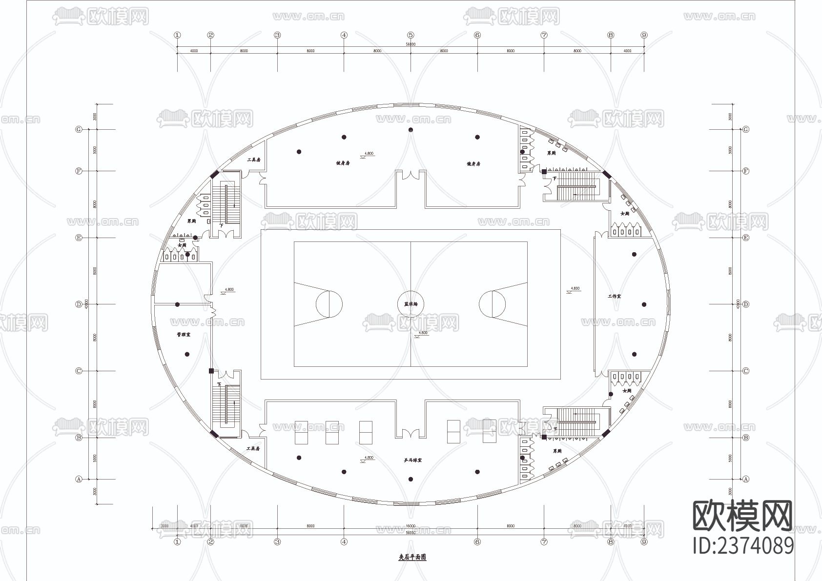 体育馆方案CAD施工图下载（渲染图4）