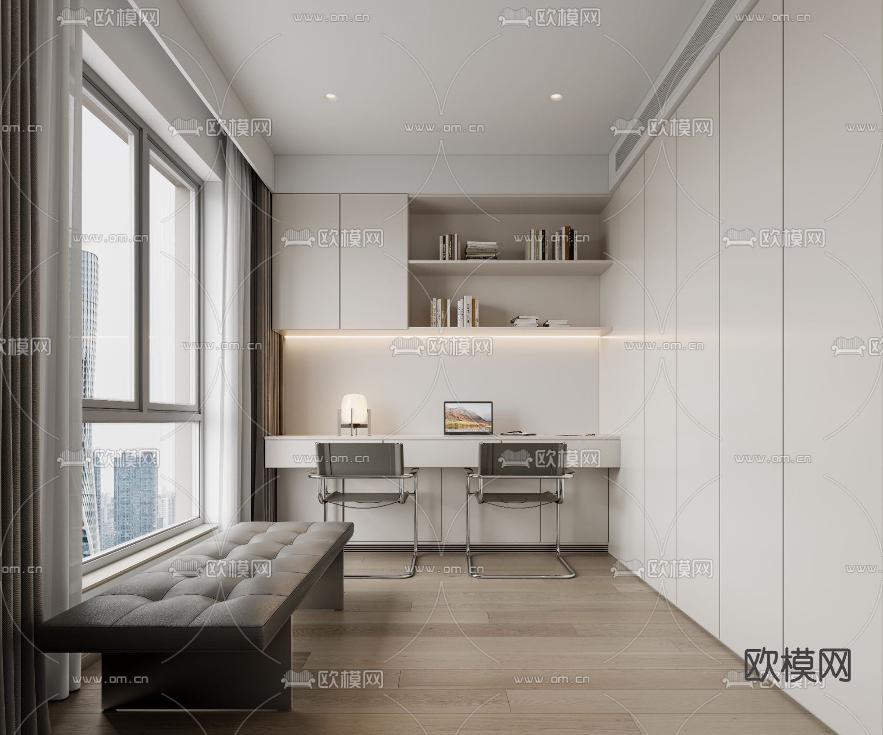 现代书房3d模型下载（渲染图1）