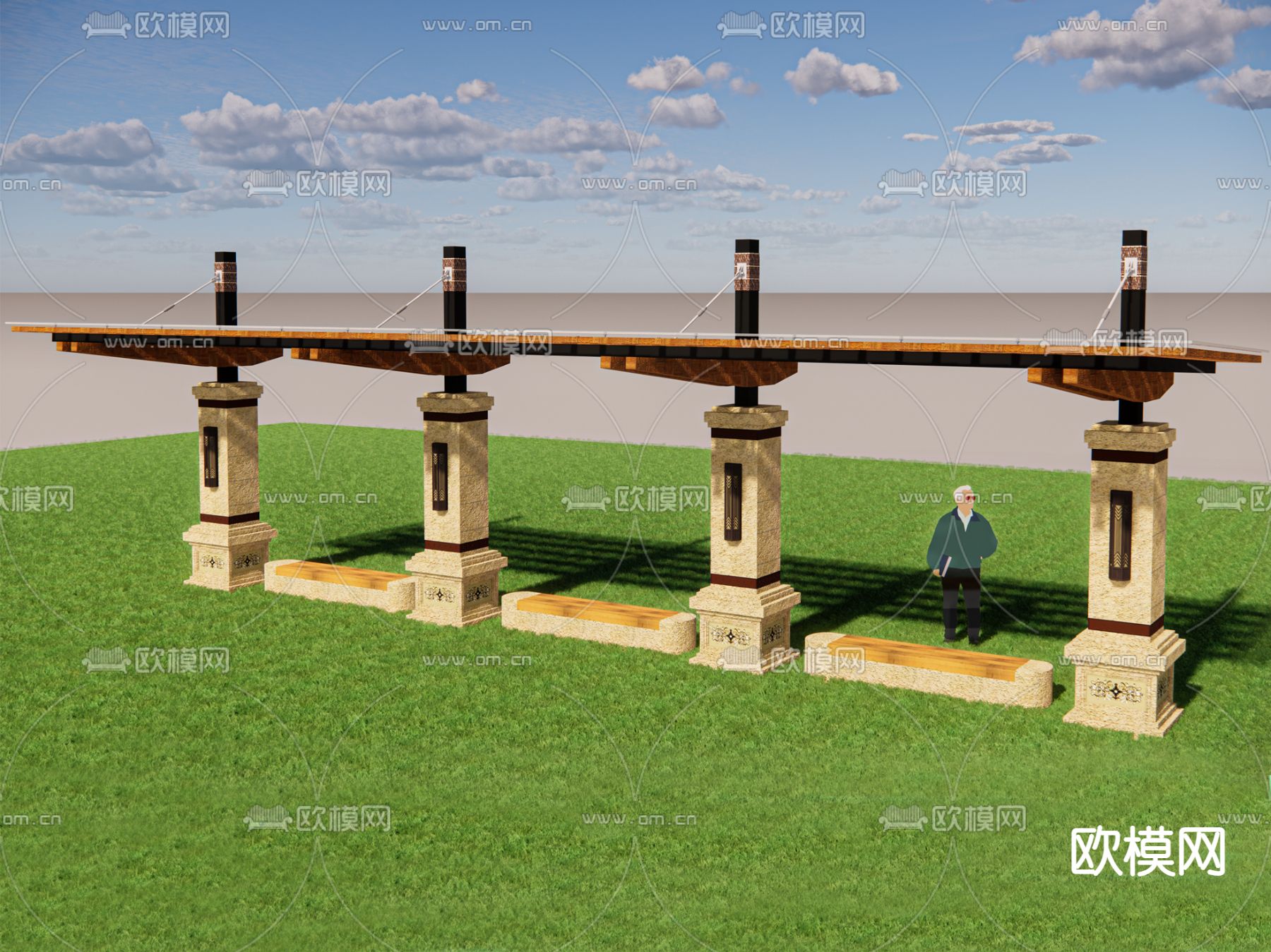 欧式景观廊架su模型下载（渲染图3）