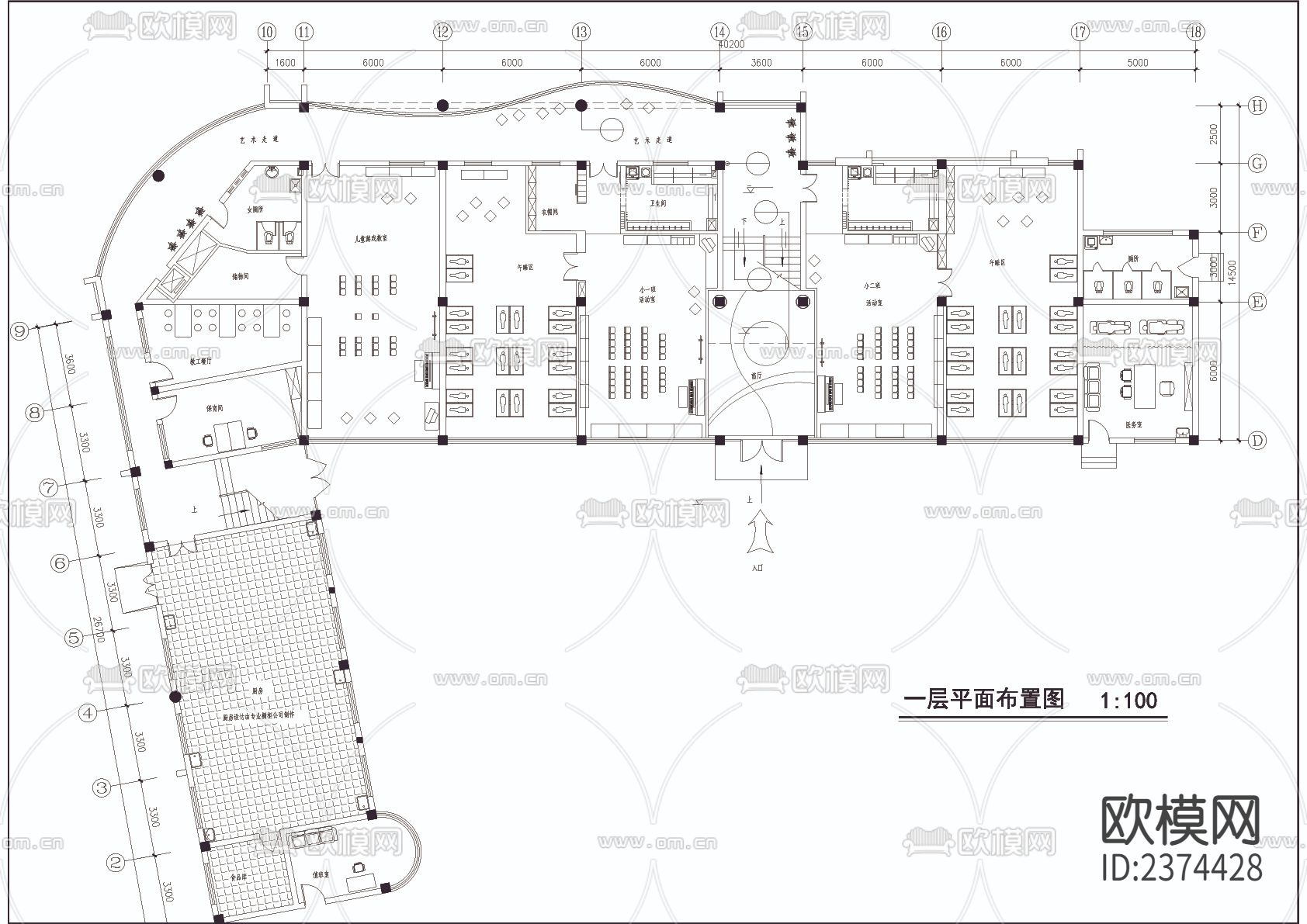 幼儿园CAD施工图下载（渲染图1）
