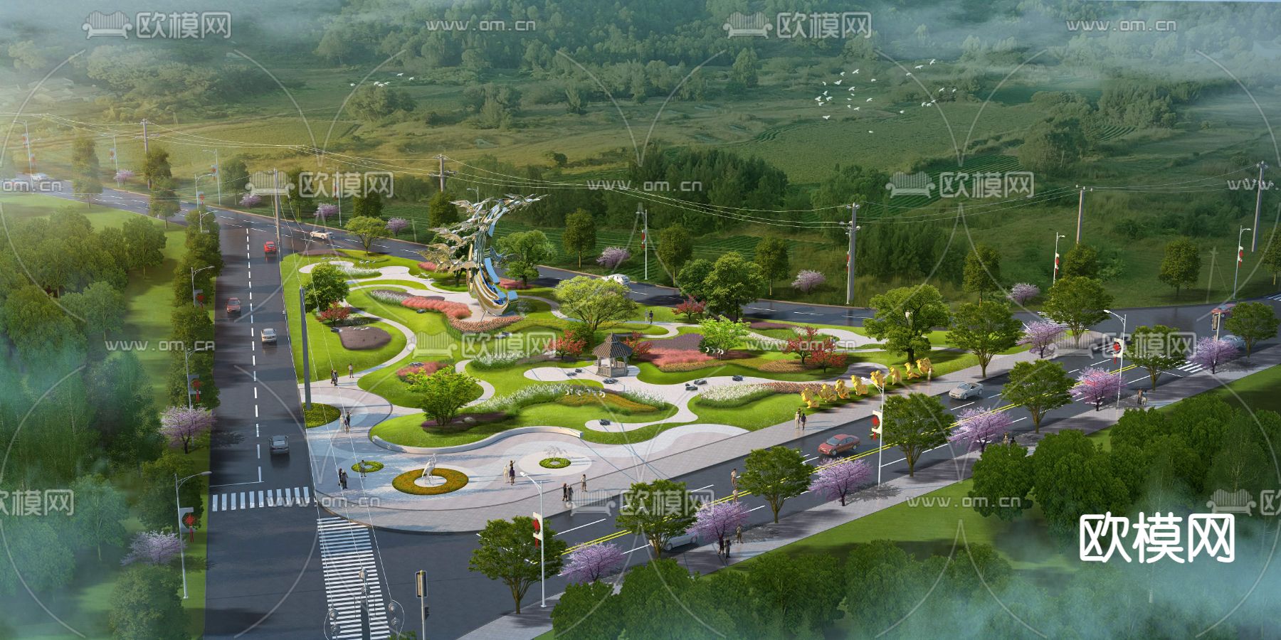 道路公路 标识雕塑psd下载