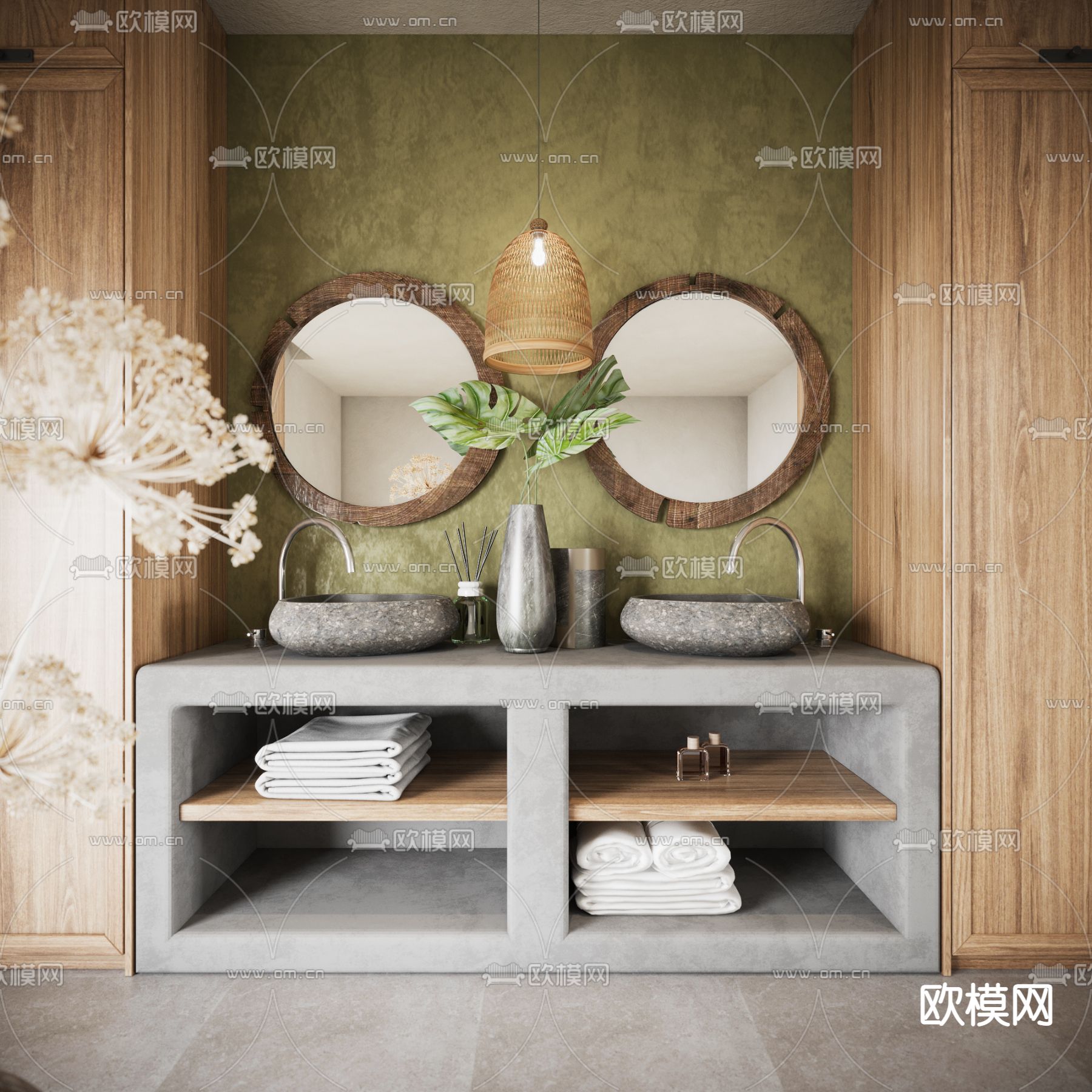 侘寂风洗手台su模型下载（渲染图1）