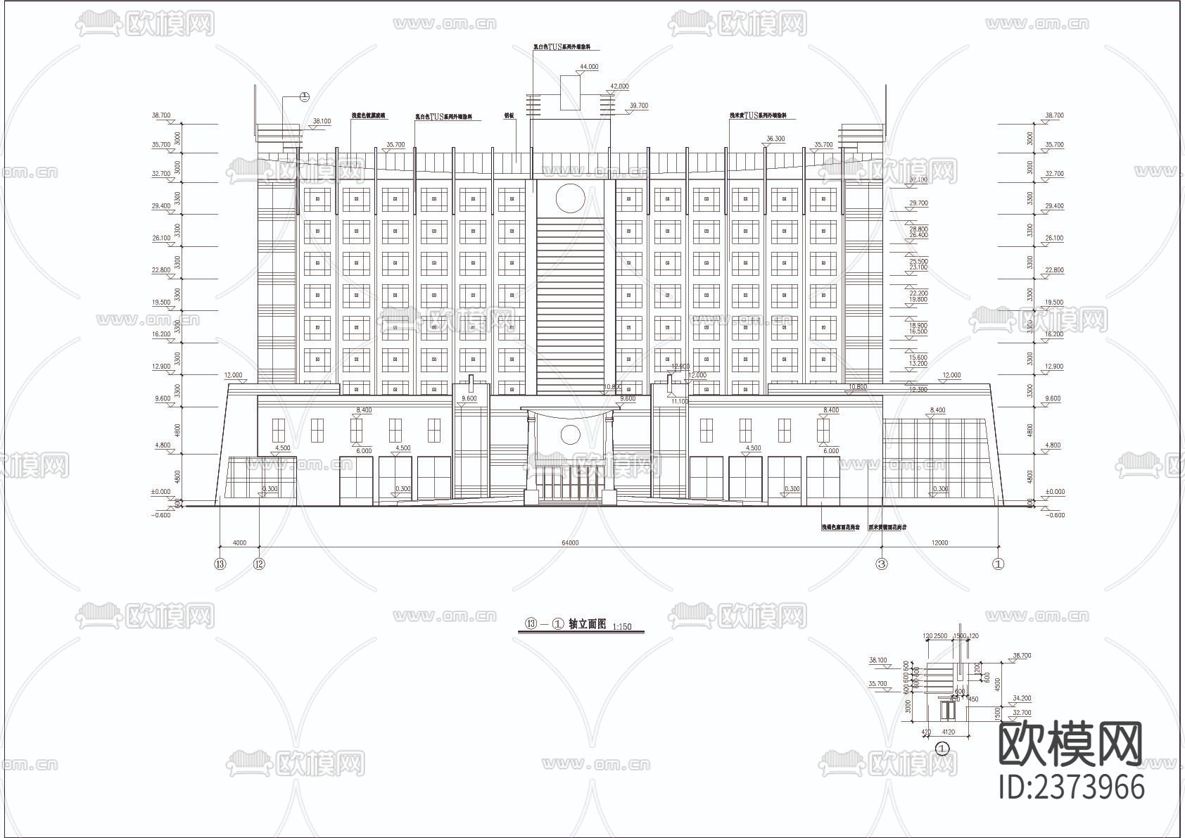 全套小高层宾馆CAD施工图下载（渲染图3）