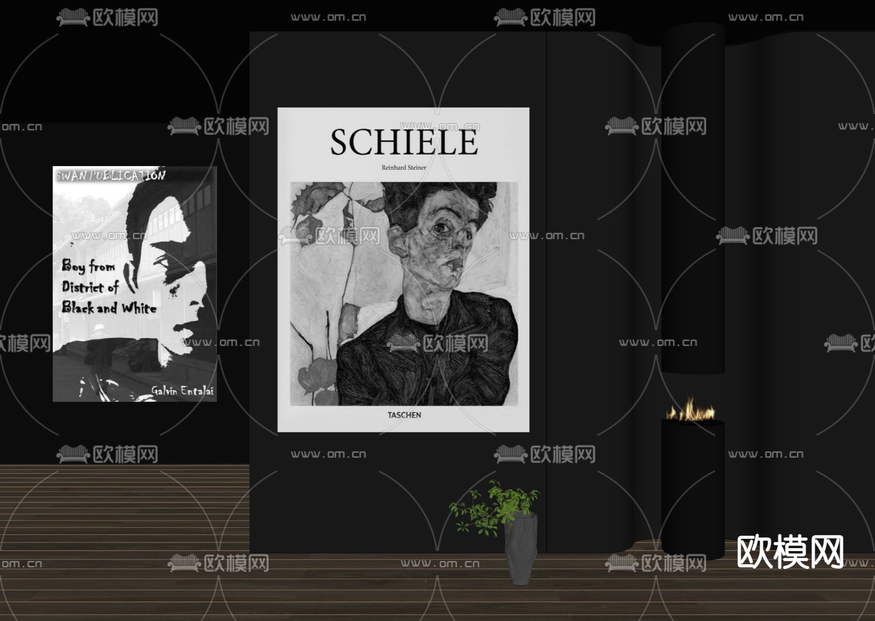 暗黑风黑白挂画su模型下载（渲染图2）