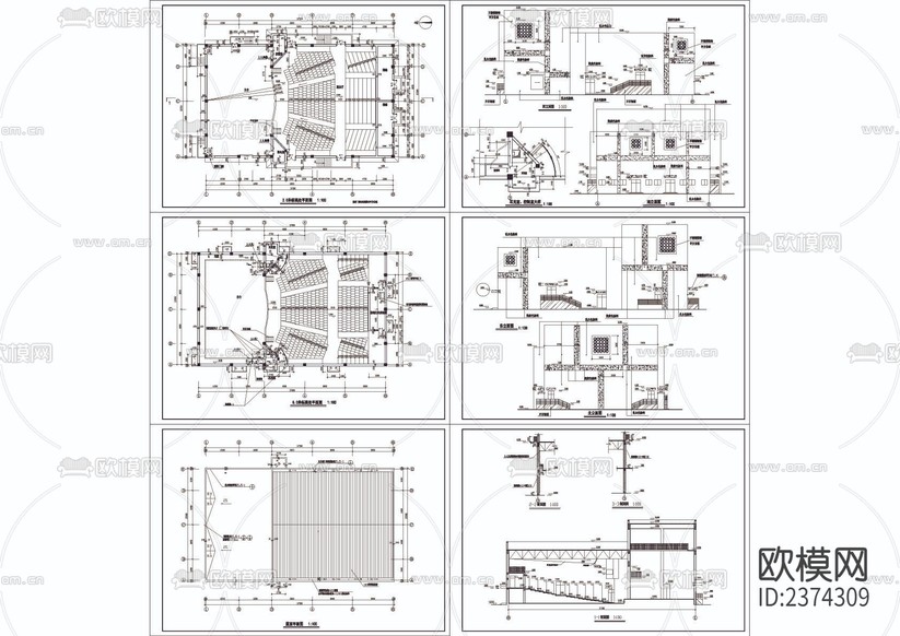 小型劇場(chǎng)建筑CAD施工圖下載(渲染圖1)