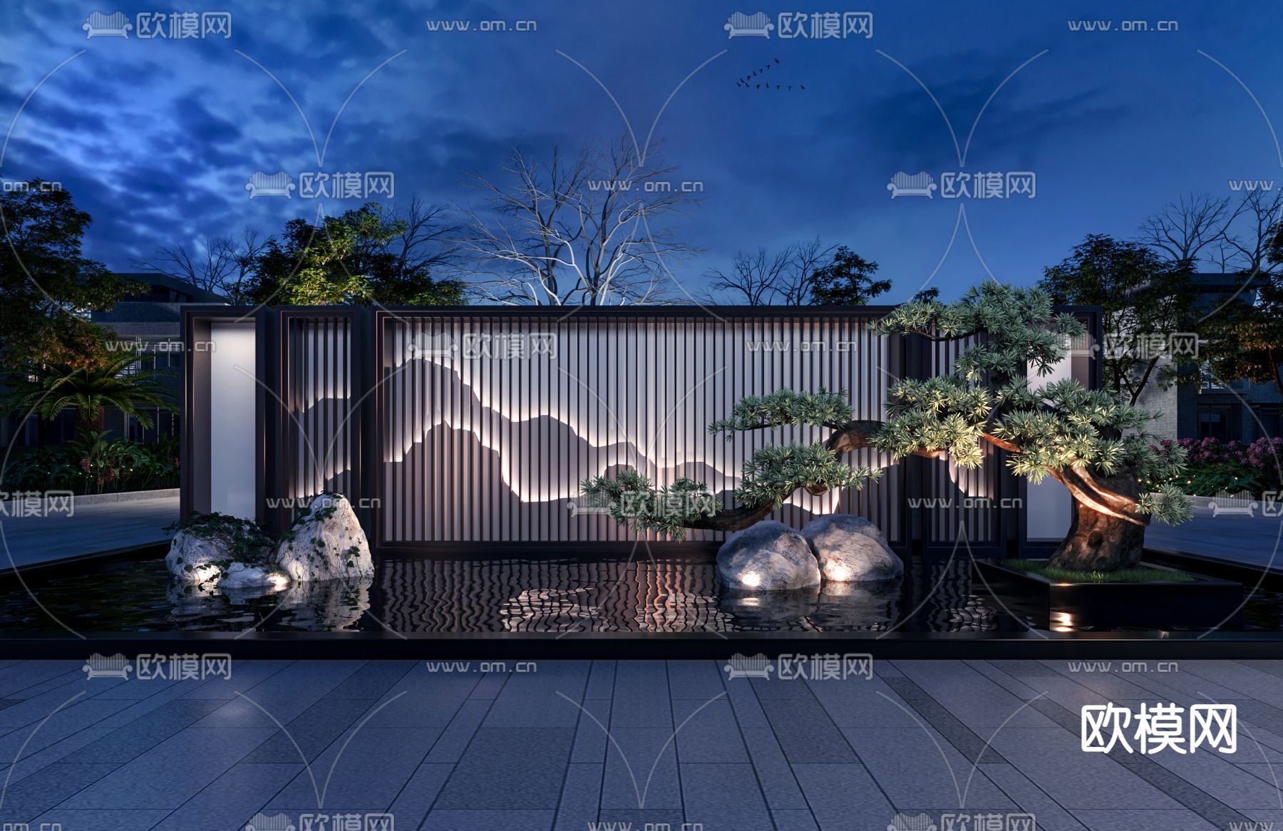 新中式户外景观小品3d模型下载