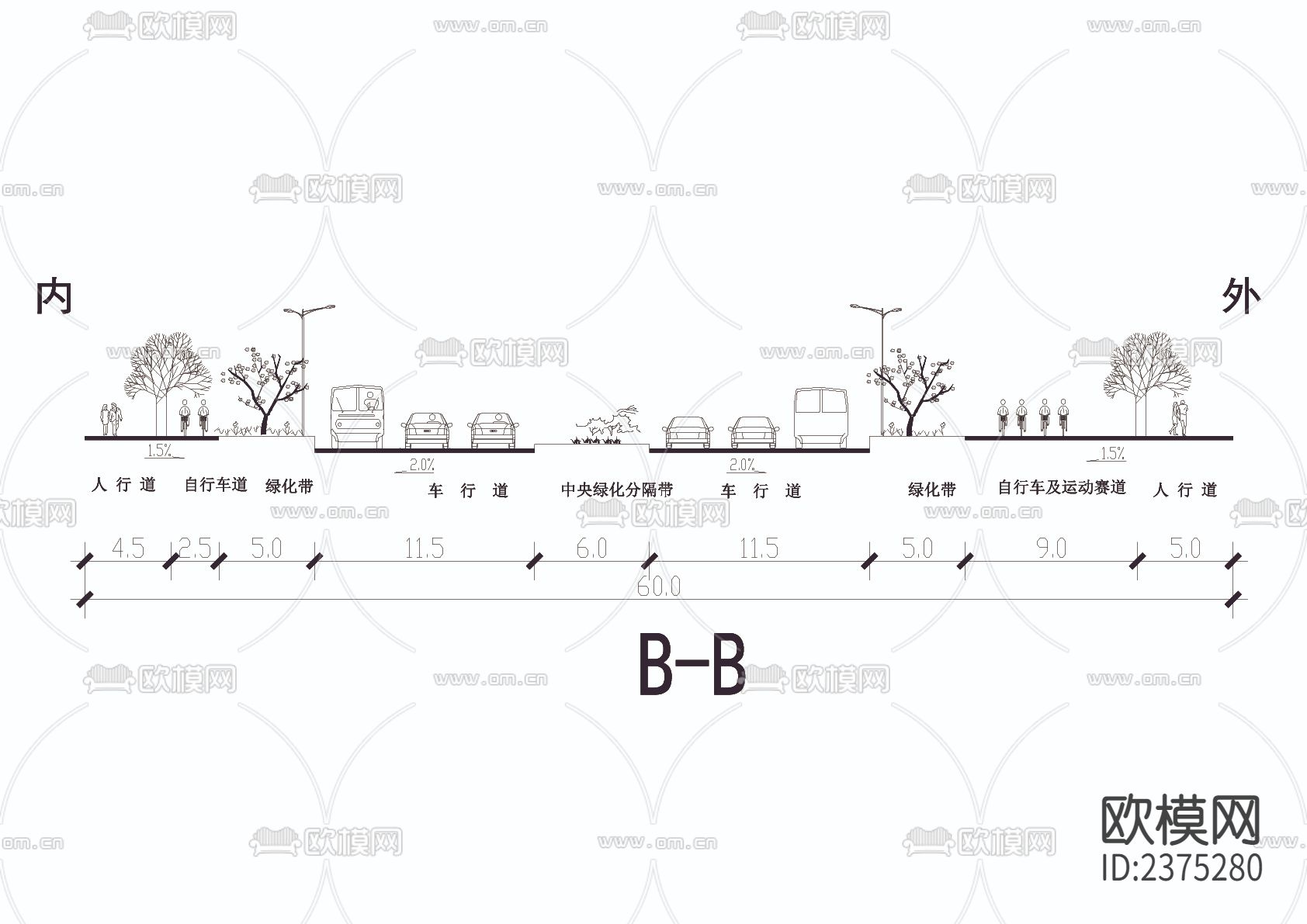 道路断面CAD施工图下载（渲染图2）