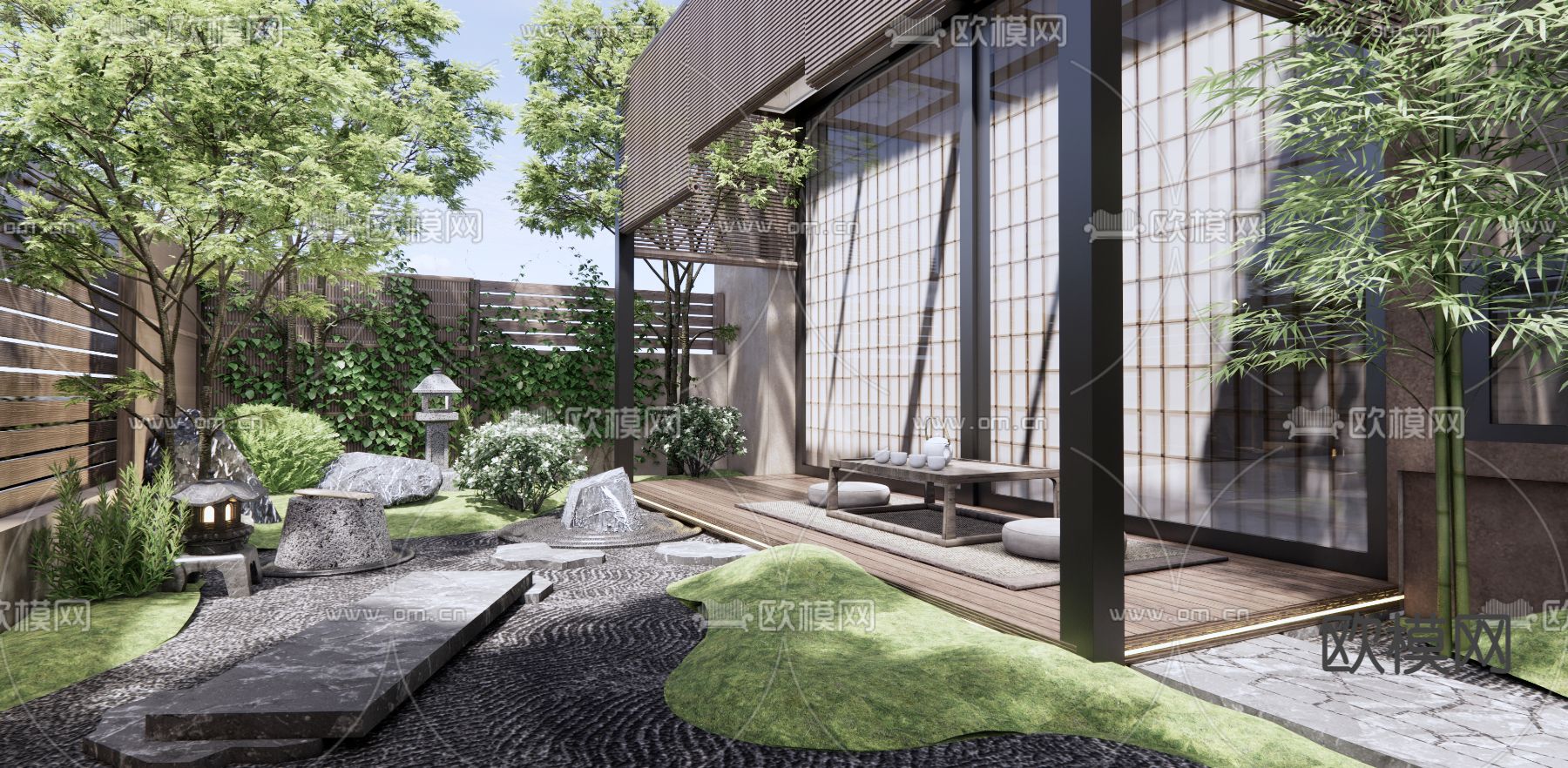 日式庭院景观3d模型下载（渲染图1）