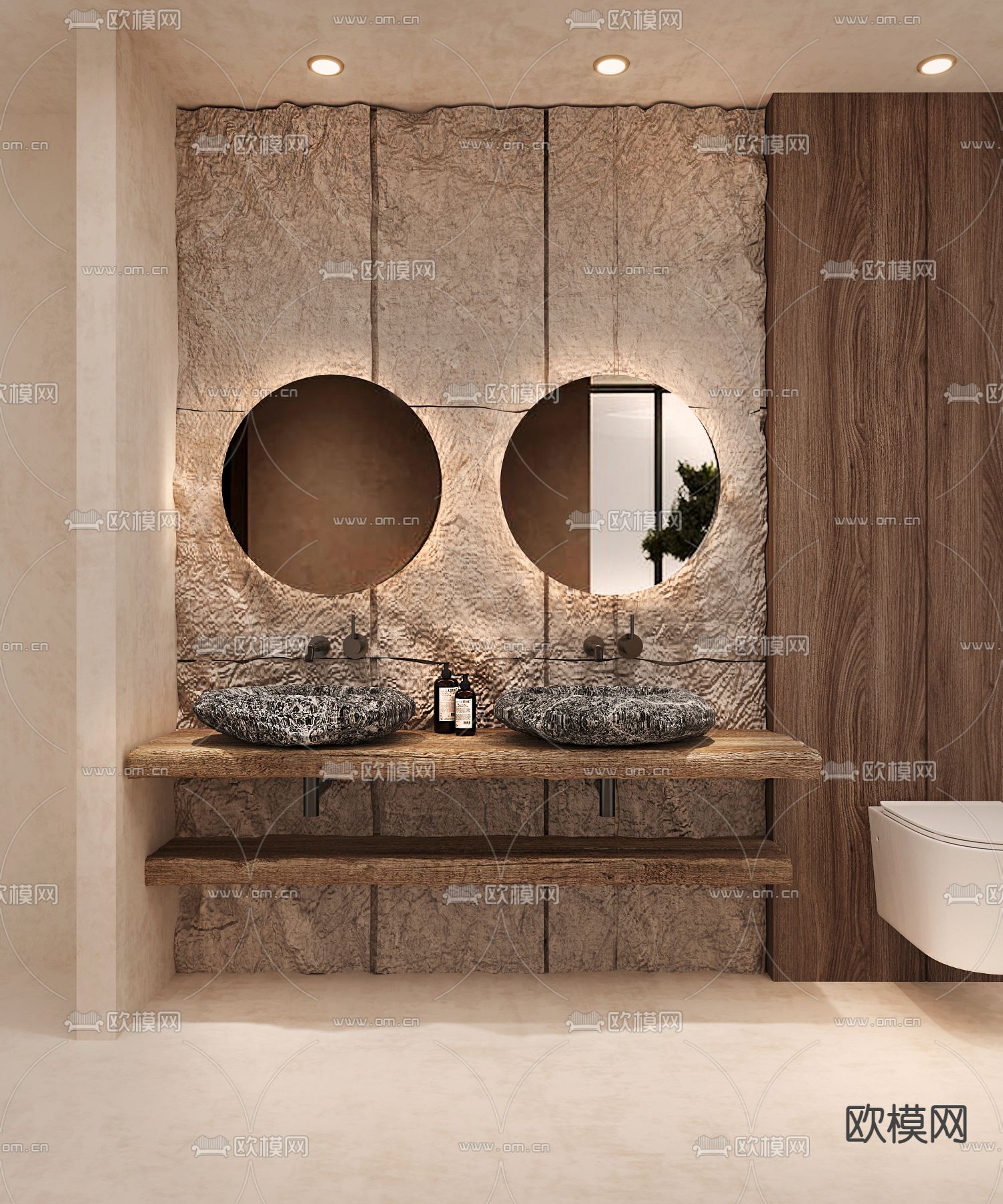 侘寂双盆洗手台 浴室柜3d模型下载