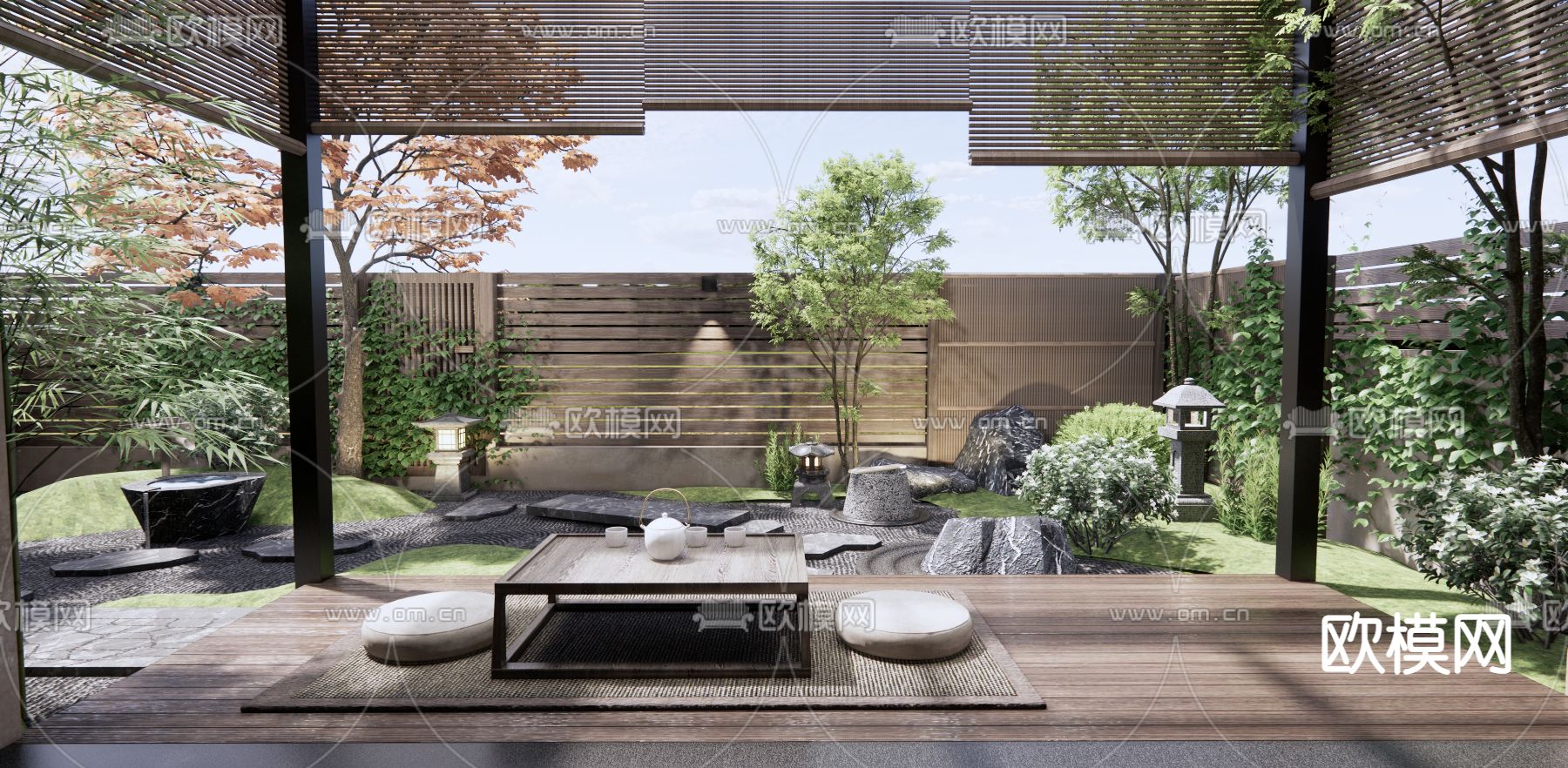 日式庭院景观3d模型下载（渲染图2）