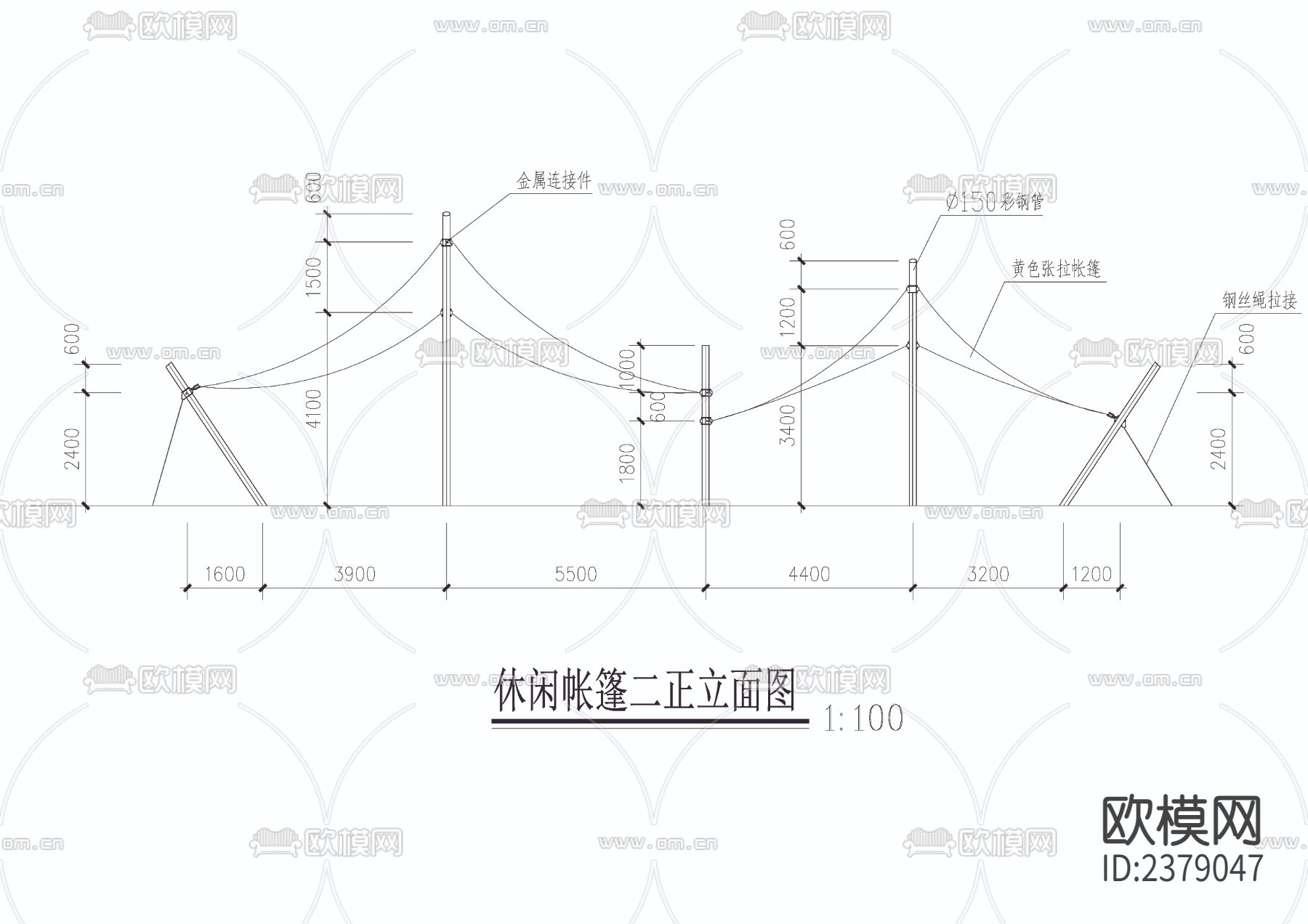 休闲帐篷cad大样图下载（渲染图2）